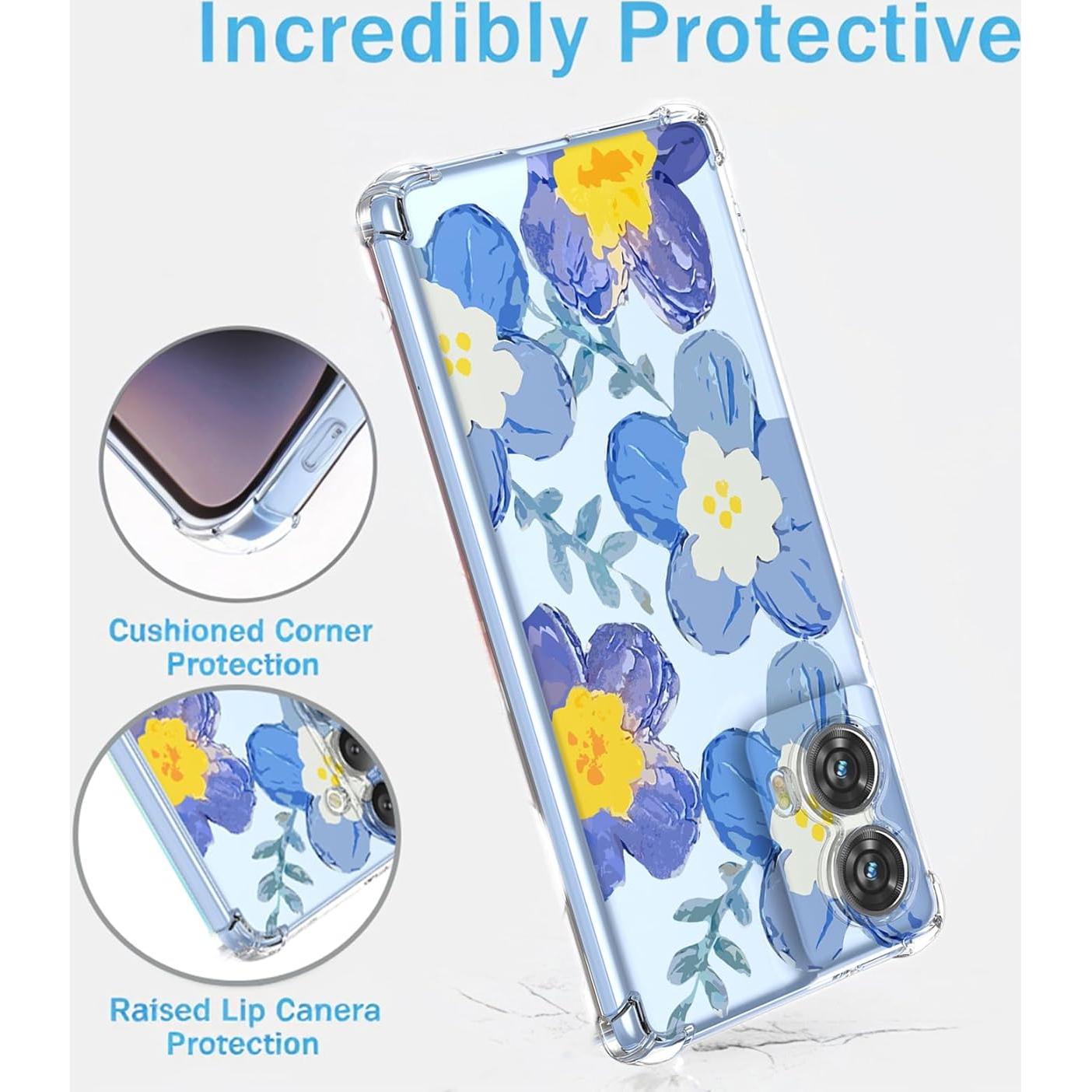 Funda TPU Floral Azul para Moto G85 5G - Protección Suave