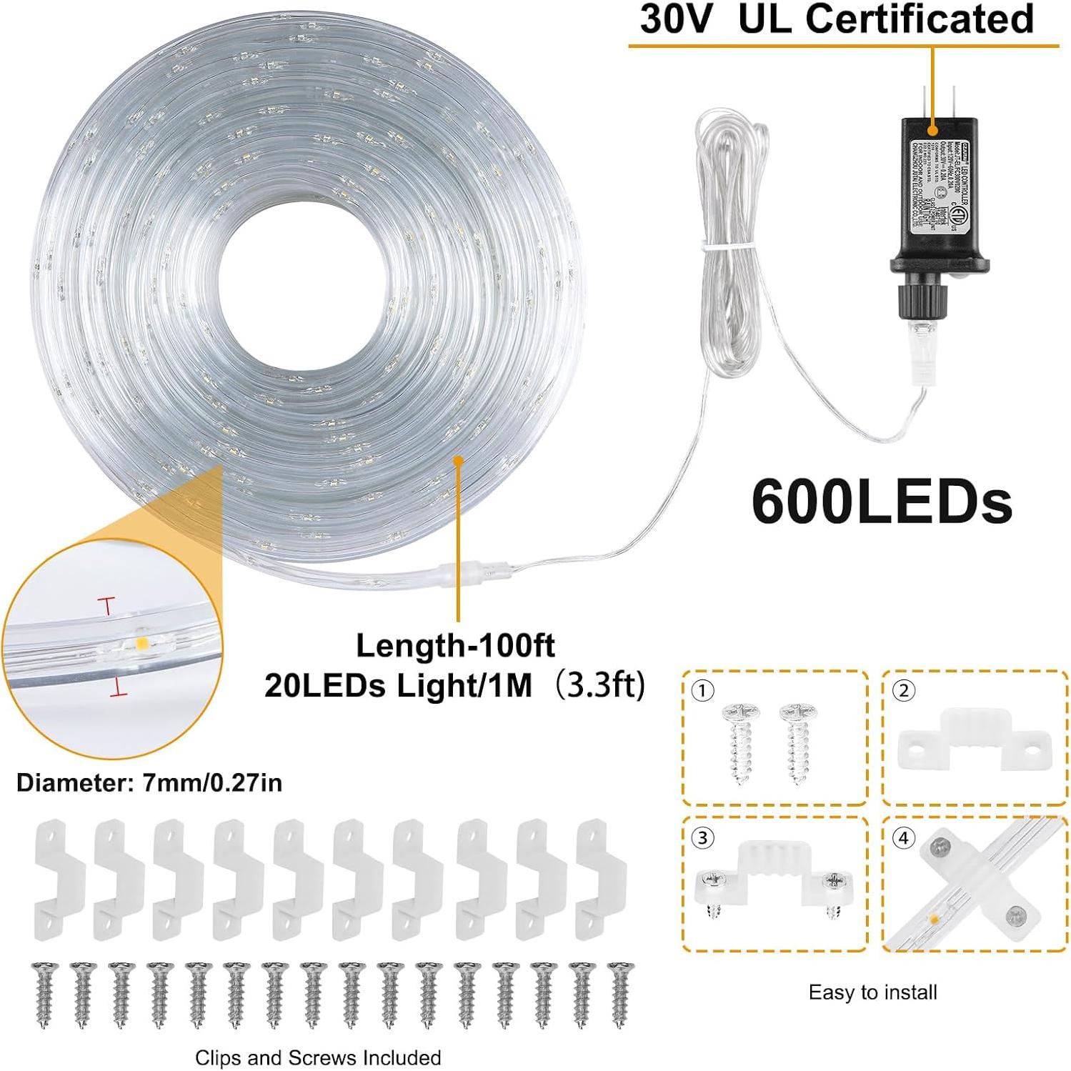 Luces de Cuerda LED OMIKA 30.48m 2700K IP68 Blanco Cálido