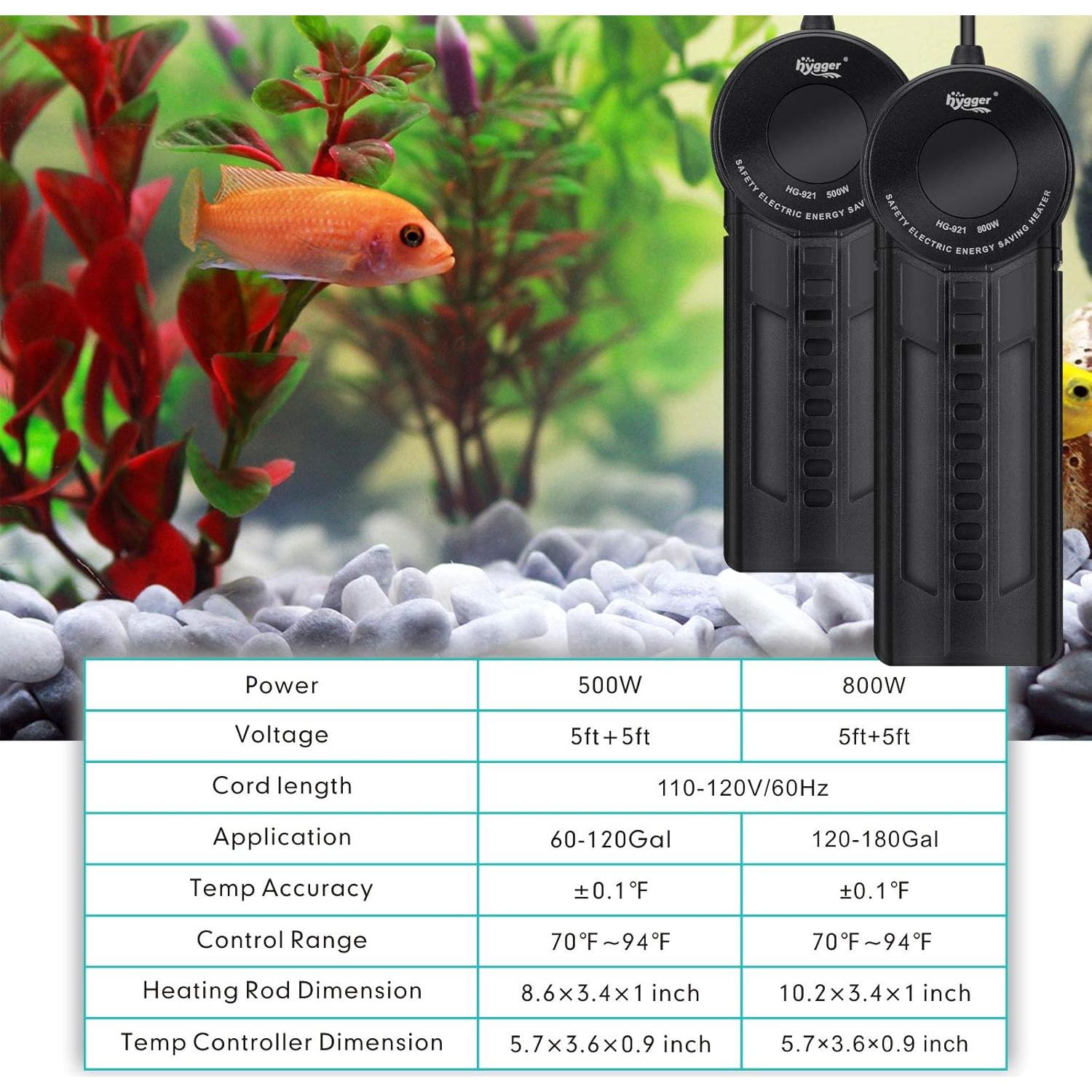 Calentador de Acuario Hygger 500W para 227-454 Litros