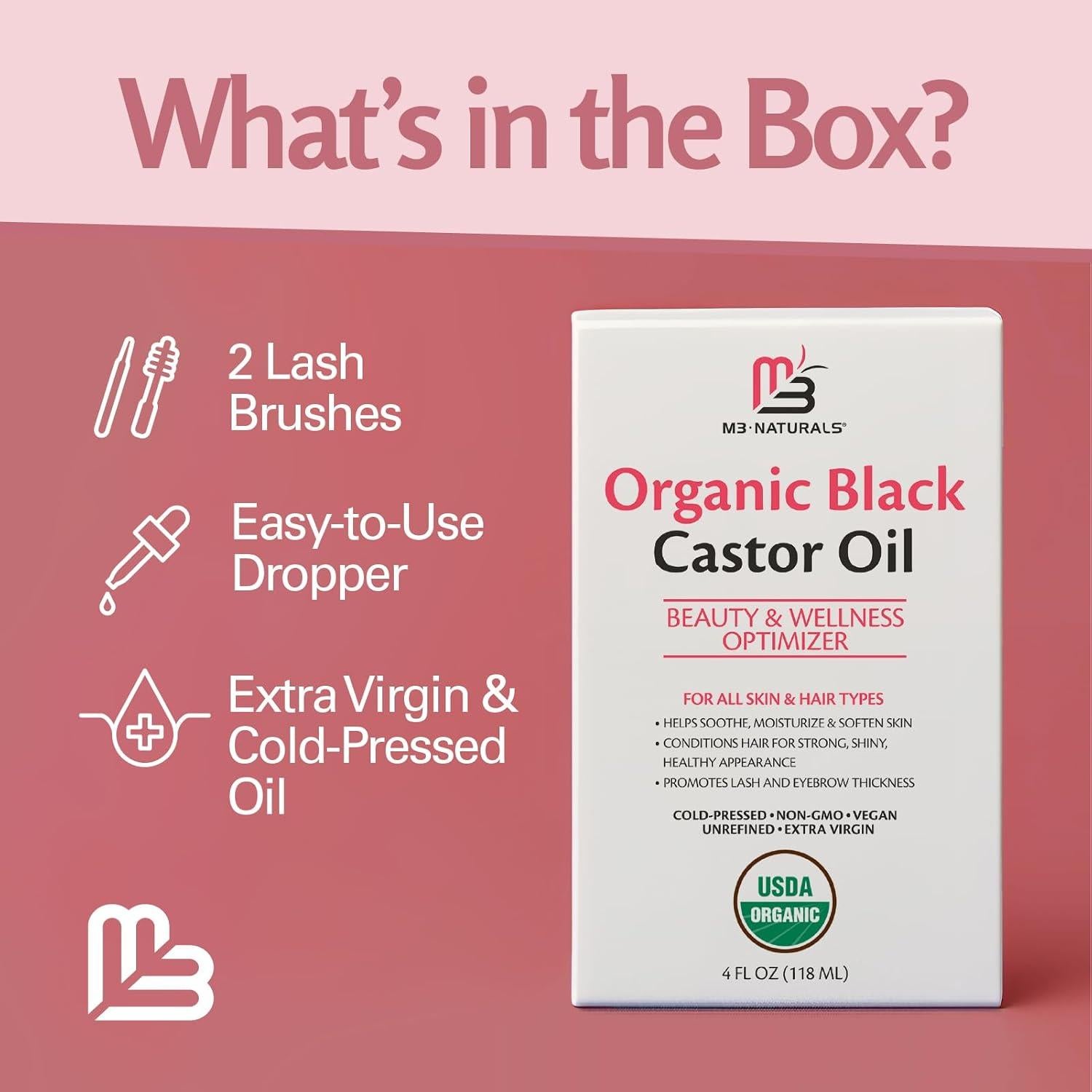 Aceite de Ricino Negro Orgánico M3 Naturals 118 ml para Cabello