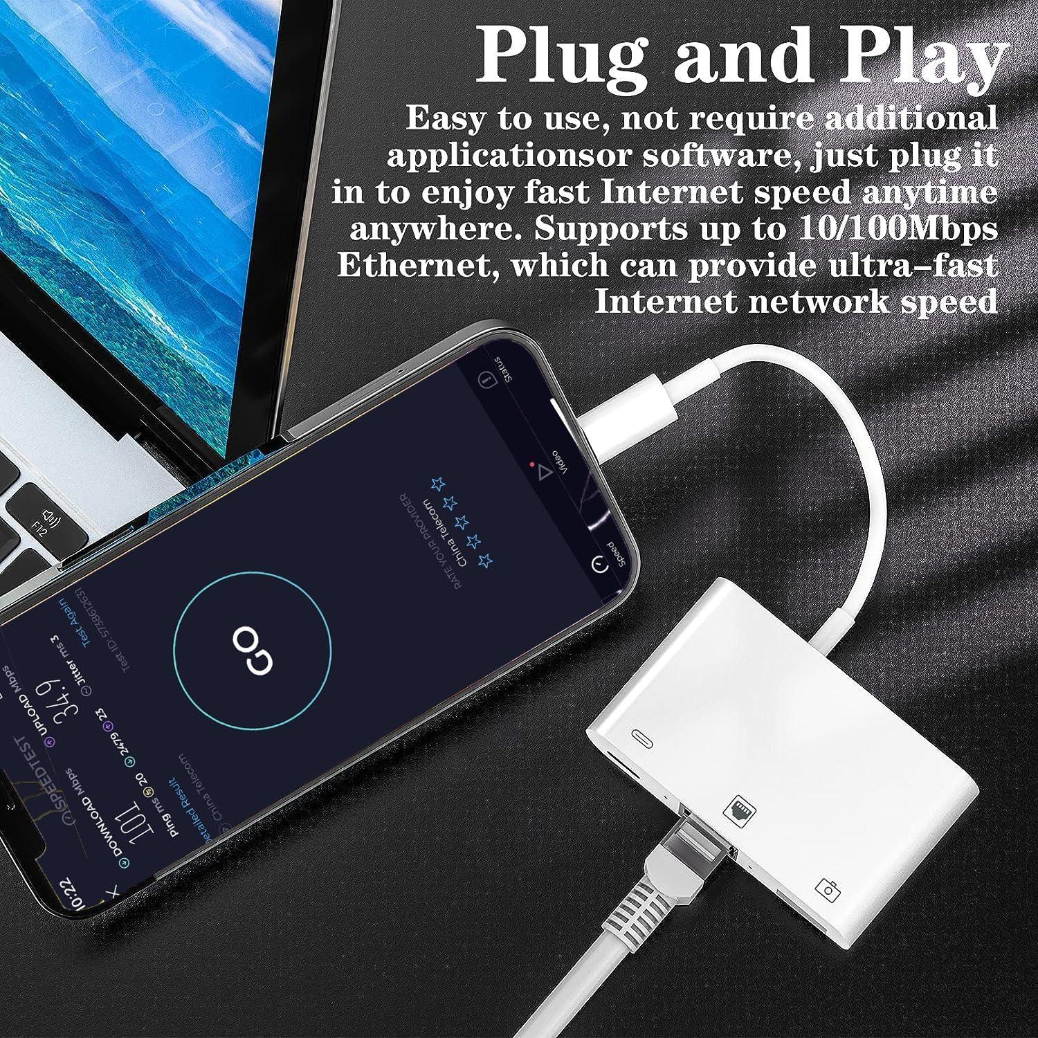 Adaptador Lightning a RJ45 Ethernet RICHUPON 3 en 1 USB