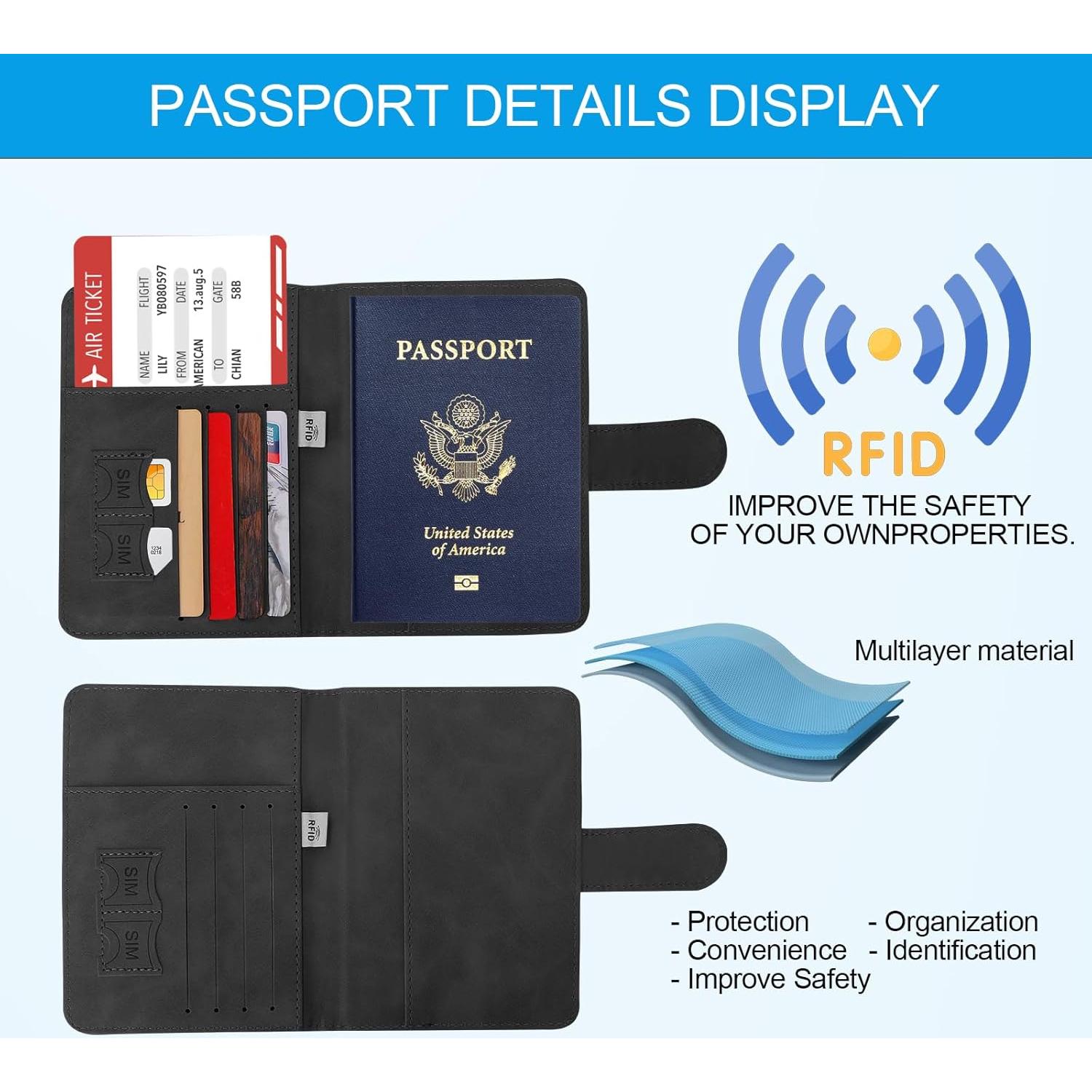 Soporte de Pasaporte y Tarjetas RFID Sovirose Negro
