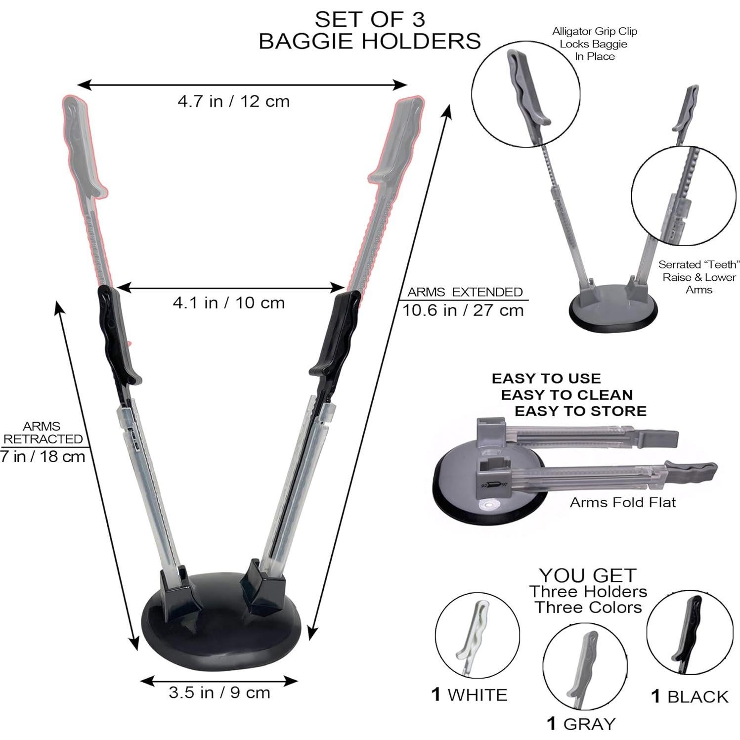 Soporte Ajustable para Bolsas de Plástico Baggy - 3 Piezas