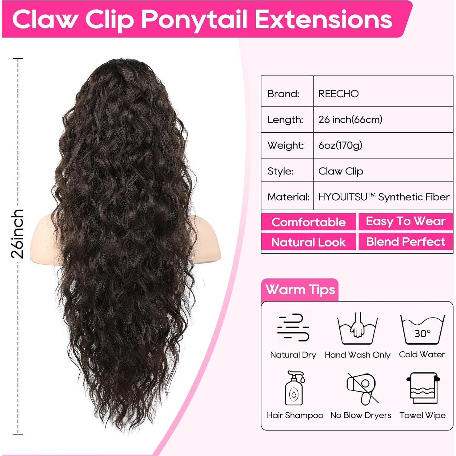 Extensión de Cola de Caballo Rizada REECHO 66 cm Marrón Negro