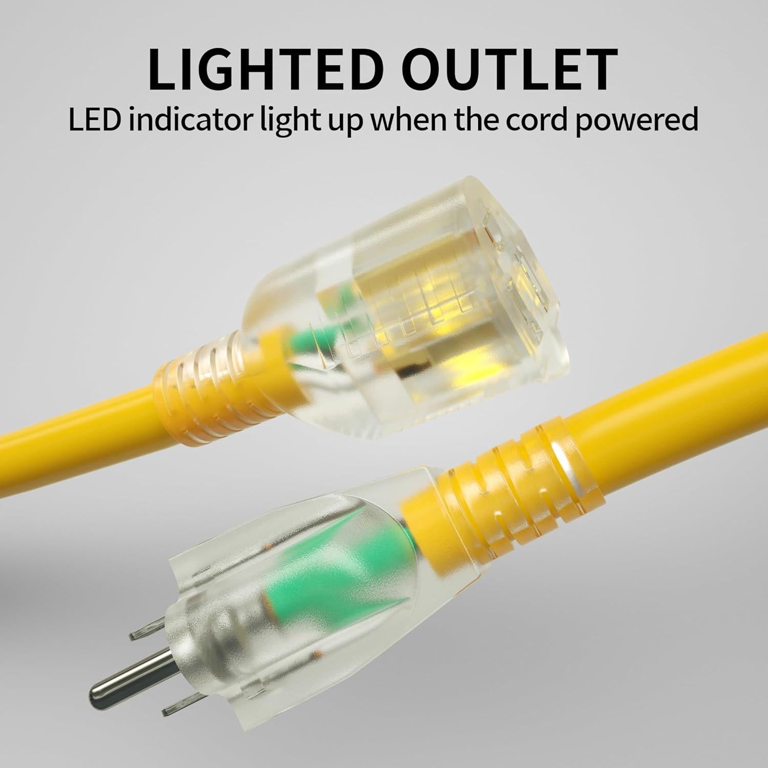 Cable de Extensión Exterior POWGRN 3 Pies 12AWG Impermeable