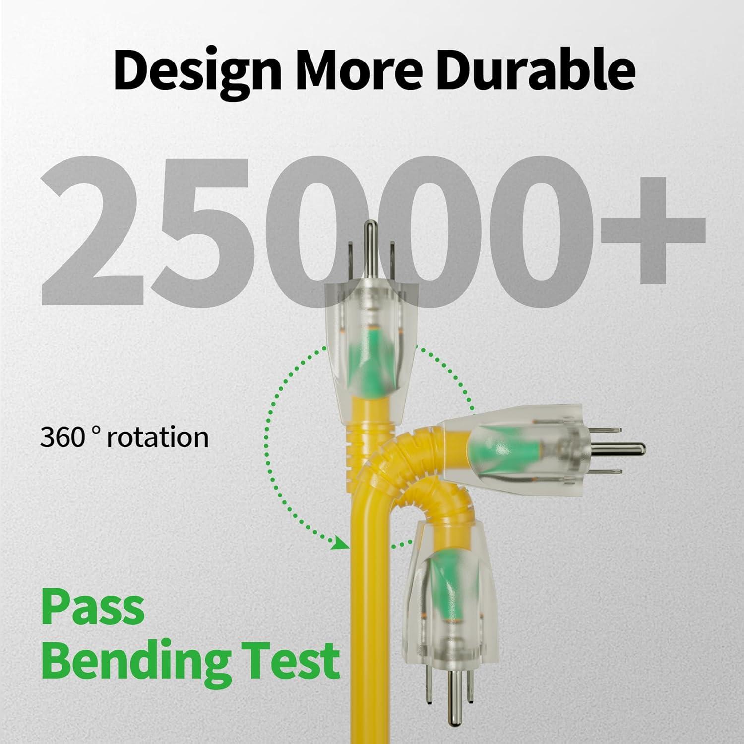 Cable de Extensión Exterior POWGRN 3 Pies 12AWG Impermeable