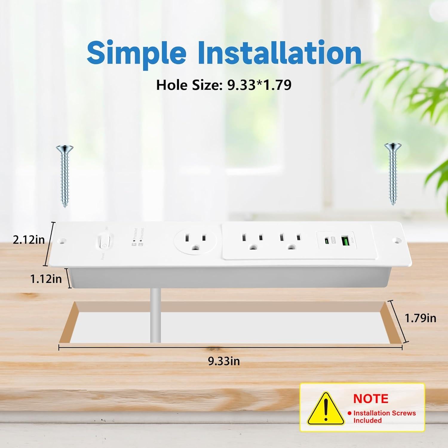 Regleta Empotrada Purcopper 6 Pies 3 Salidas AC 2 USB Blanco
