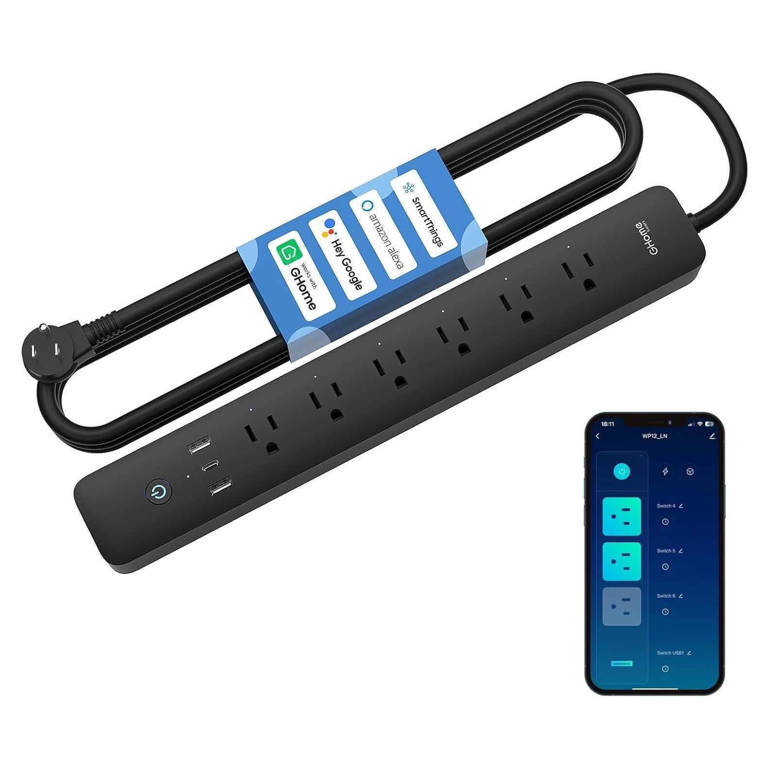 Regleta Inteligente GHome con 6 Salidas y 3 USB Carga Rápida