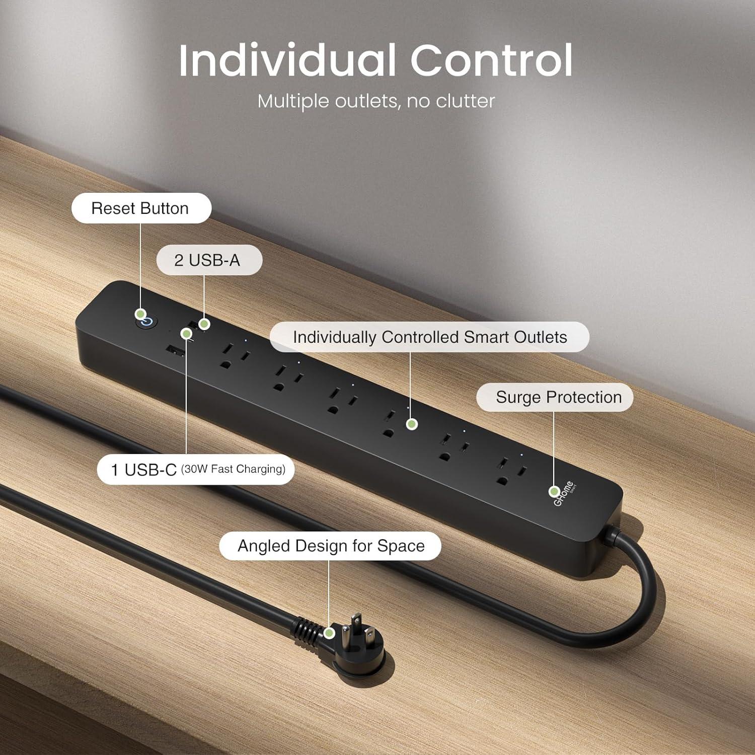 Regleta Inteligente GHome con 6 Salidas y 3 USB Carga Rápida