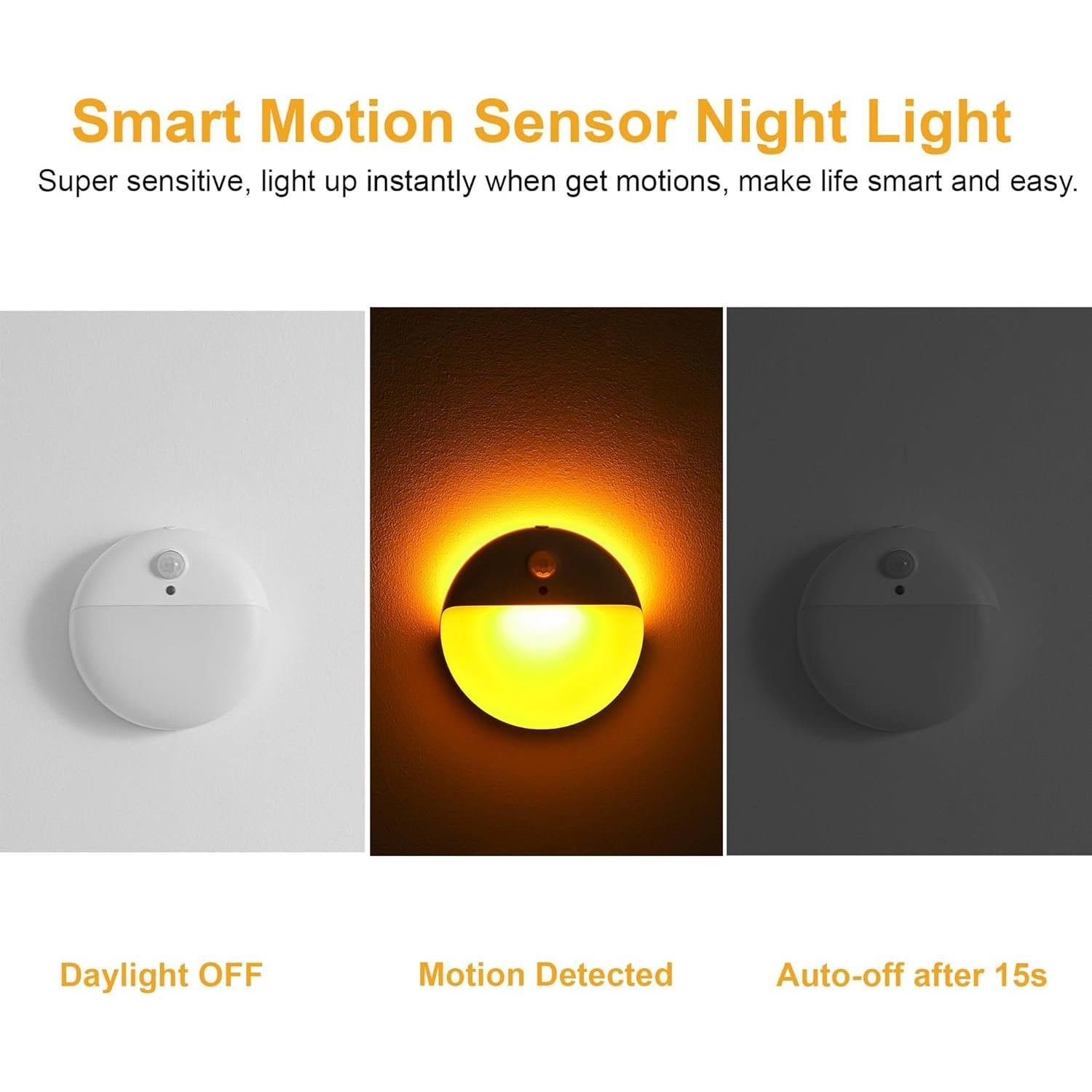 Luces Nocturnas a Batería YUNLEX Ámbar, 3 Modos, Sensor Movimiento