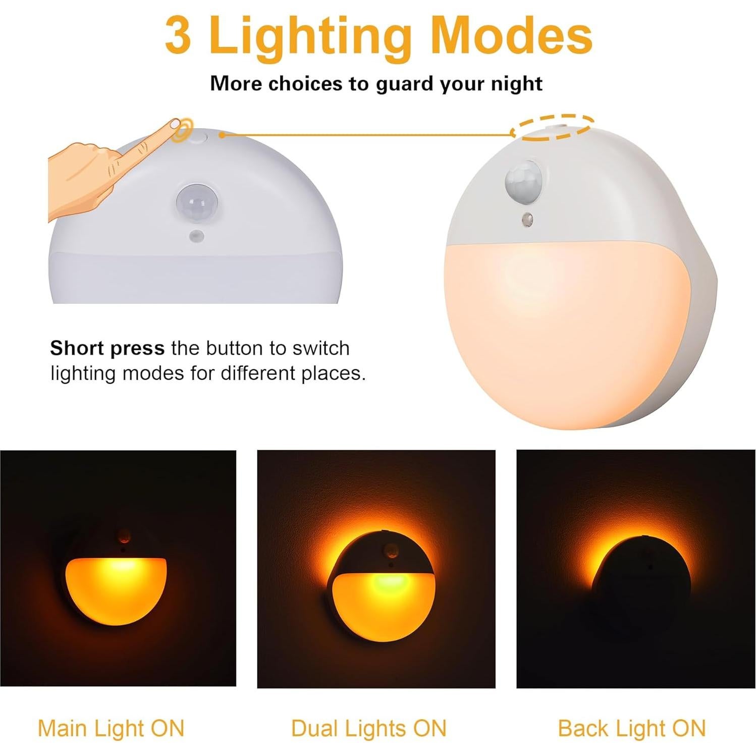 Luces Nocturnas a Batería YUNLEX Ámbar, 3 Modos, Sensor Movimiento