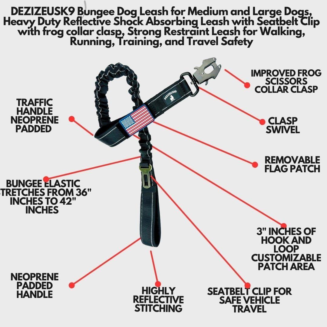 Correa de Perro Bungee DeziZeusK9 Negra 3m Alta Resistencia