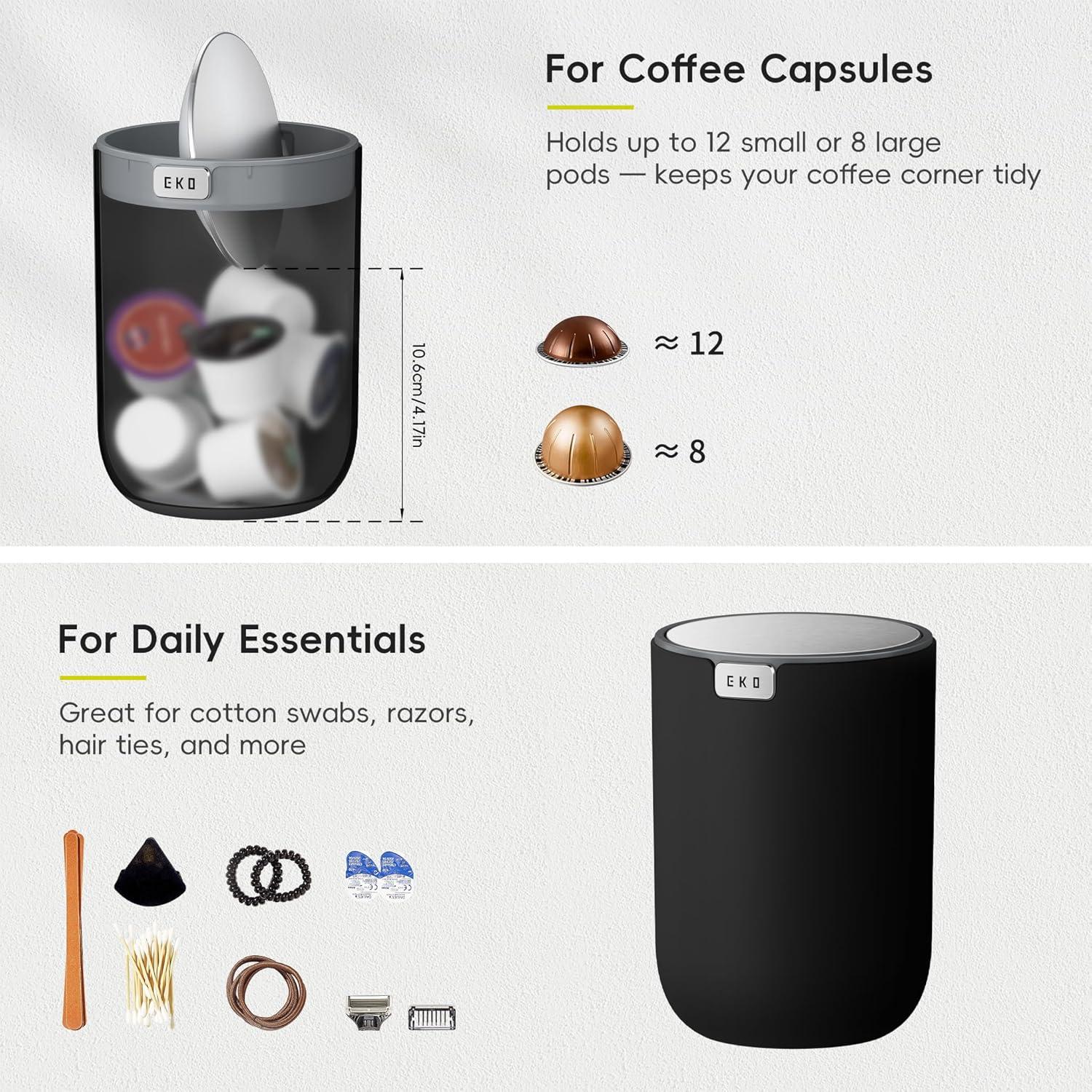 Basurero de Escritorio EKO 1.5L Cilíndrico Negro con Tapa Basculante