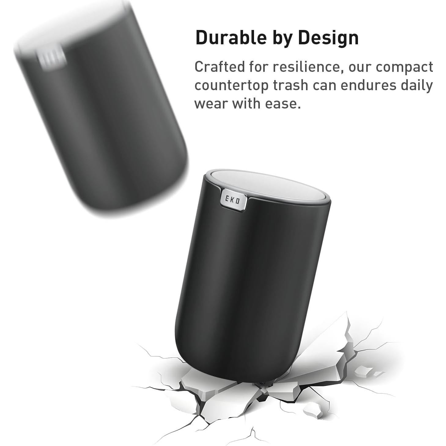 Basurero de Escritorio EKO 1.5L Cilíndrico Negro con Tapa Basculante
