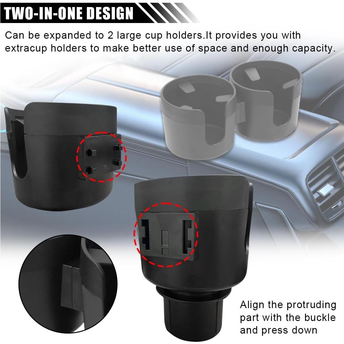 Extensor de soporte para tazas de coche KITUREK 2 en 1 Negro