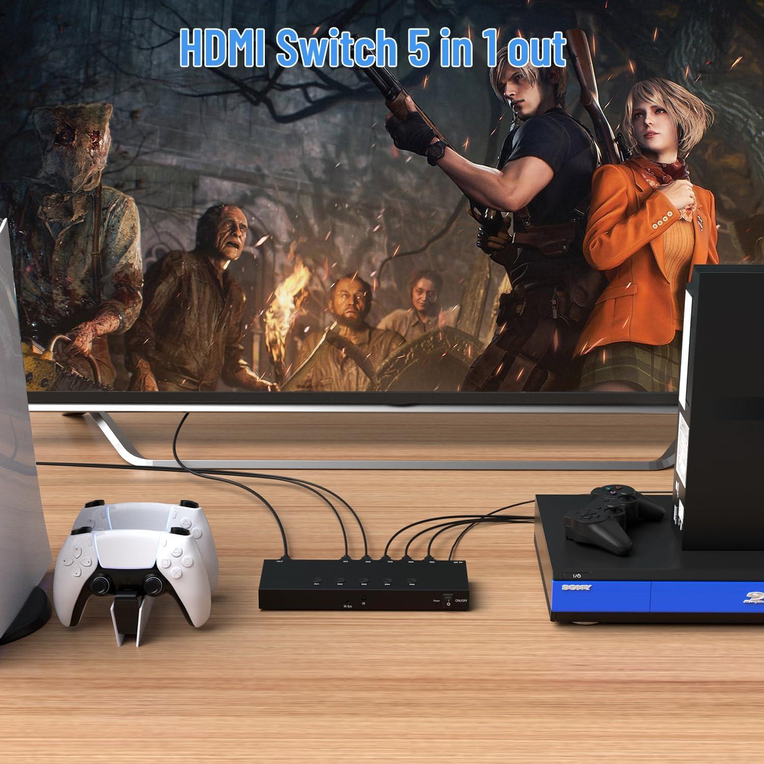 Conmutador HDMI 5 Puertos 4K 60Hz RuiPuo Selector con Control Remoto