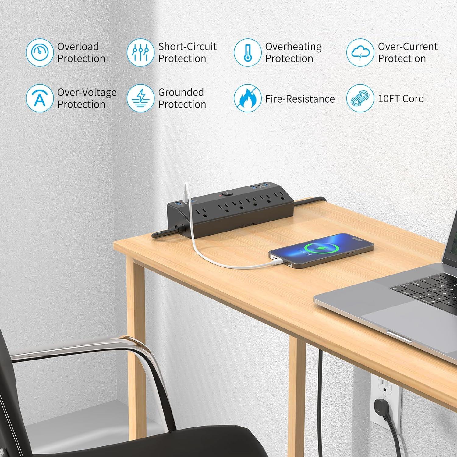 Regleta de Mesa JXGUCAT con Carga Rápida 40W, 6 Salidas AC, 2 USB-C