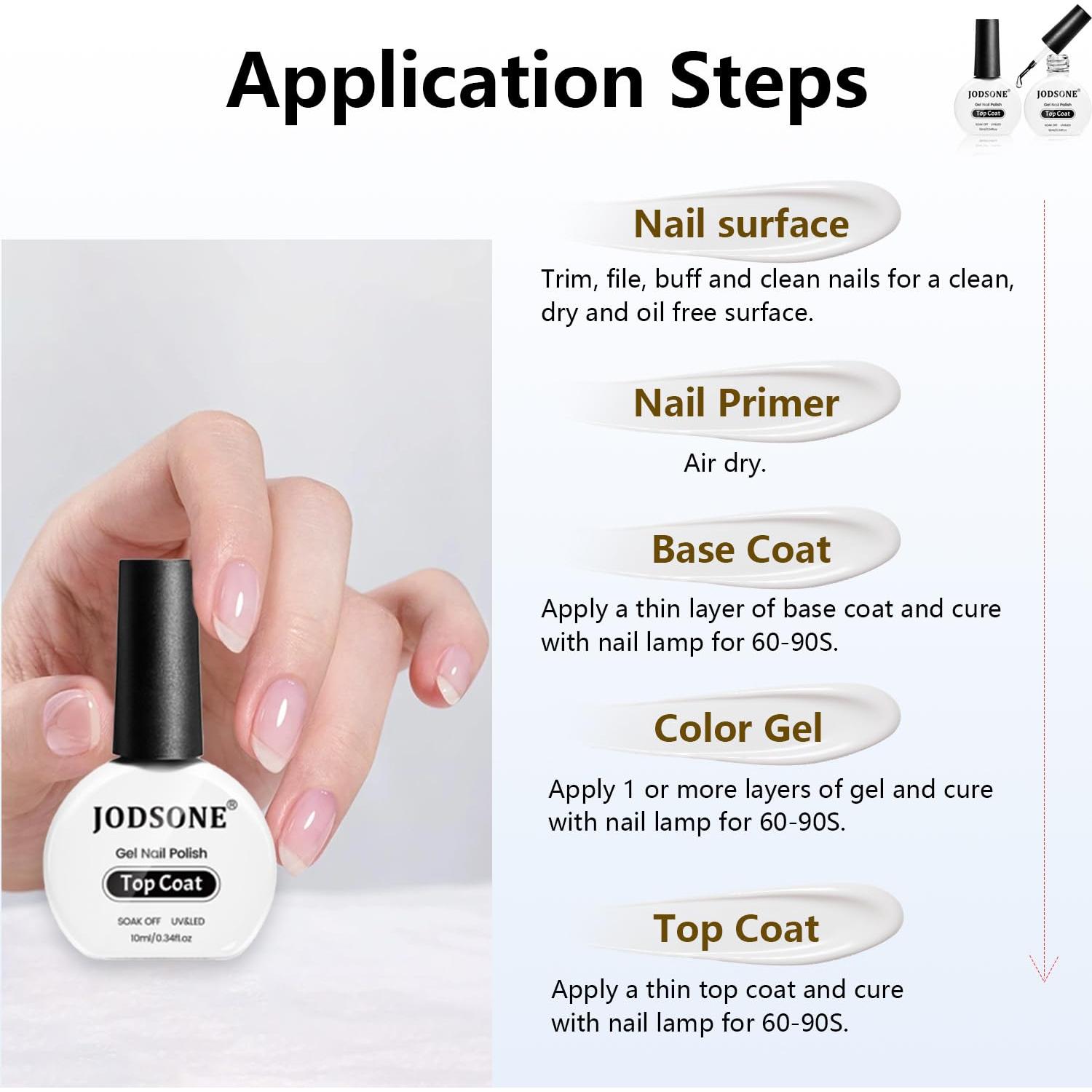 Gel Top Coat Brillante JODSONE 2Pcs 10ml Sin Remojo UV