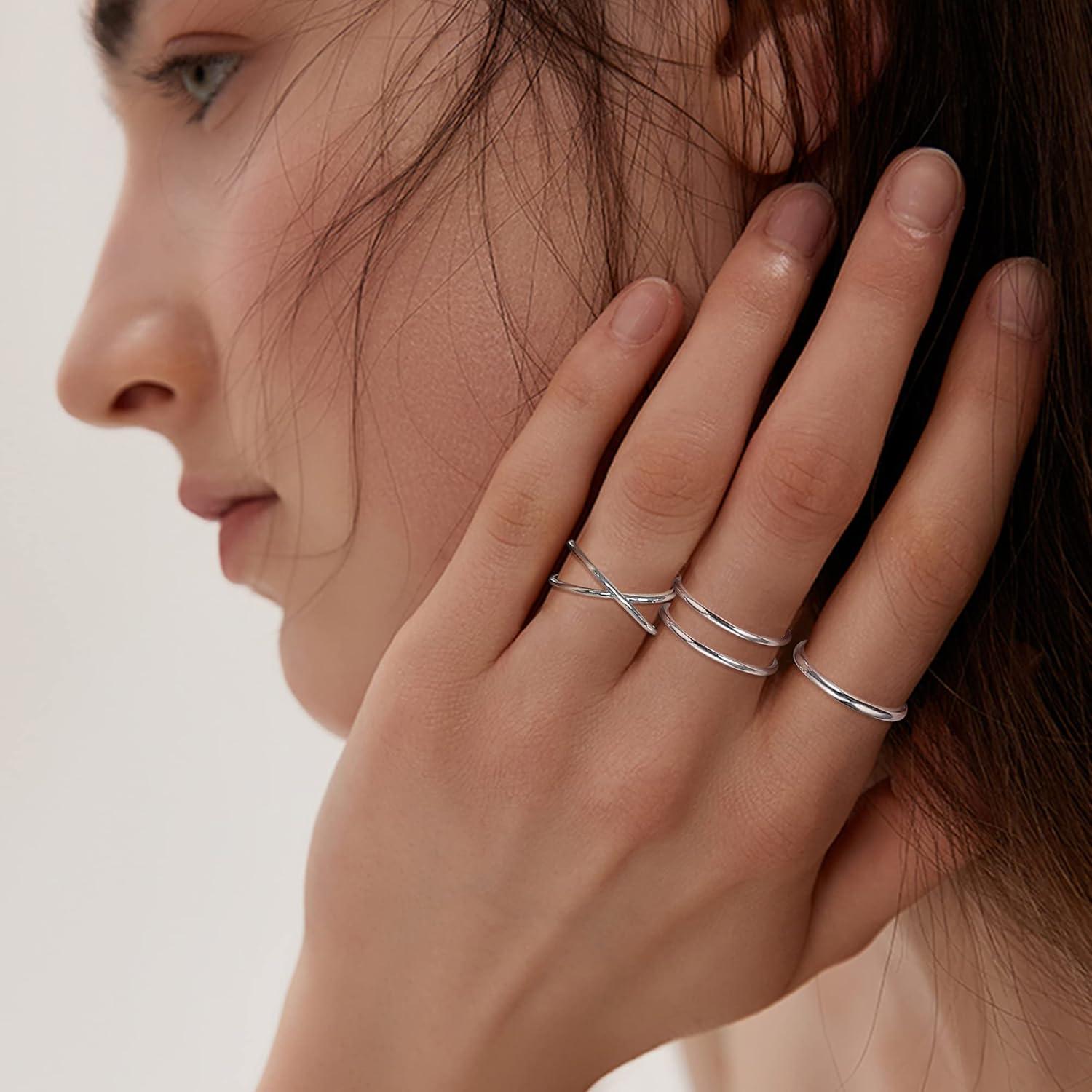 Set de 3 Anillos Abiertos Ajustables Plata Esterlina 925