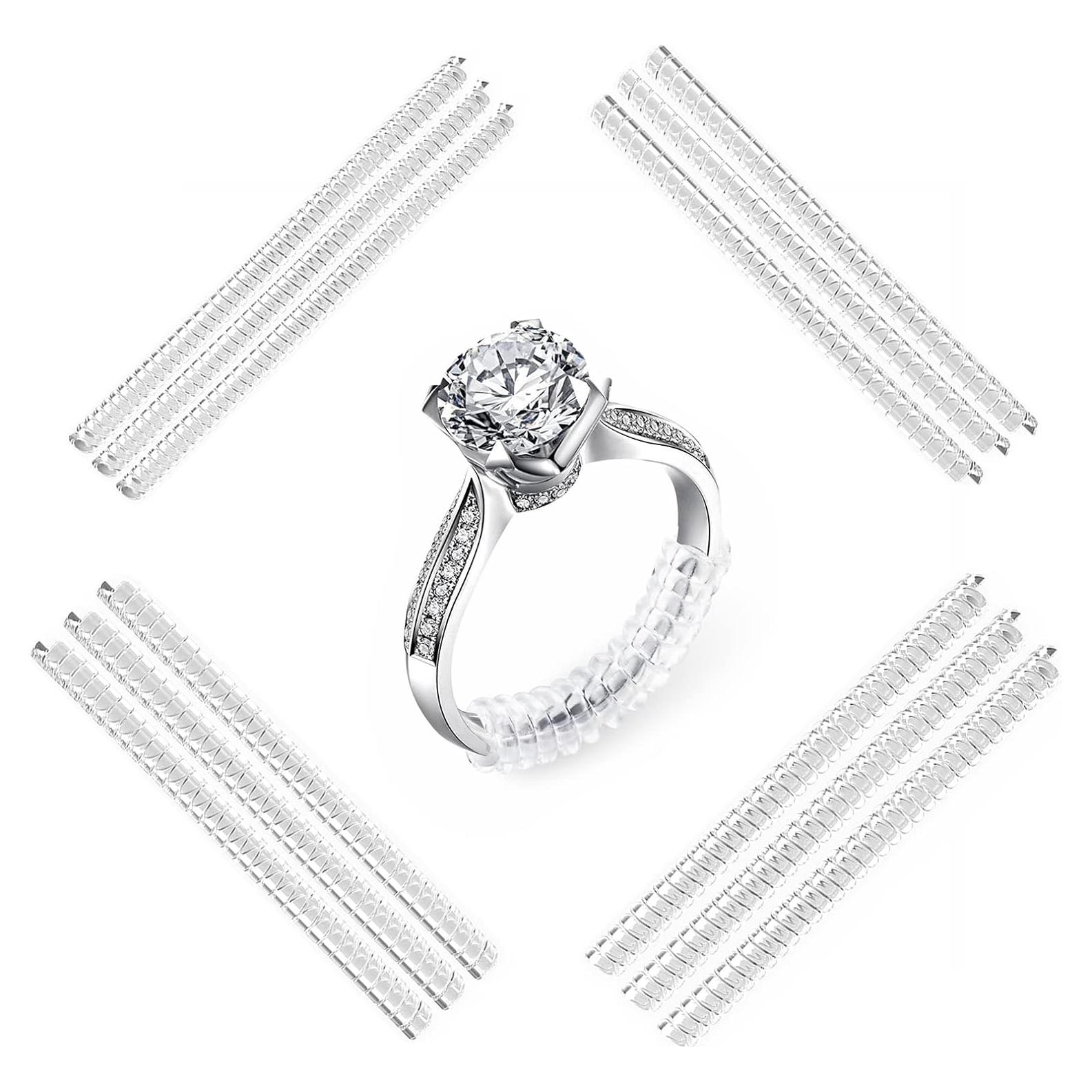 Ring Sizers for Loose Rings - 12 Pack, 4 Sizes - Adjustable Spiral Tightener for Loose Jewelry, Clear Resizer Fit for Women’s Rings