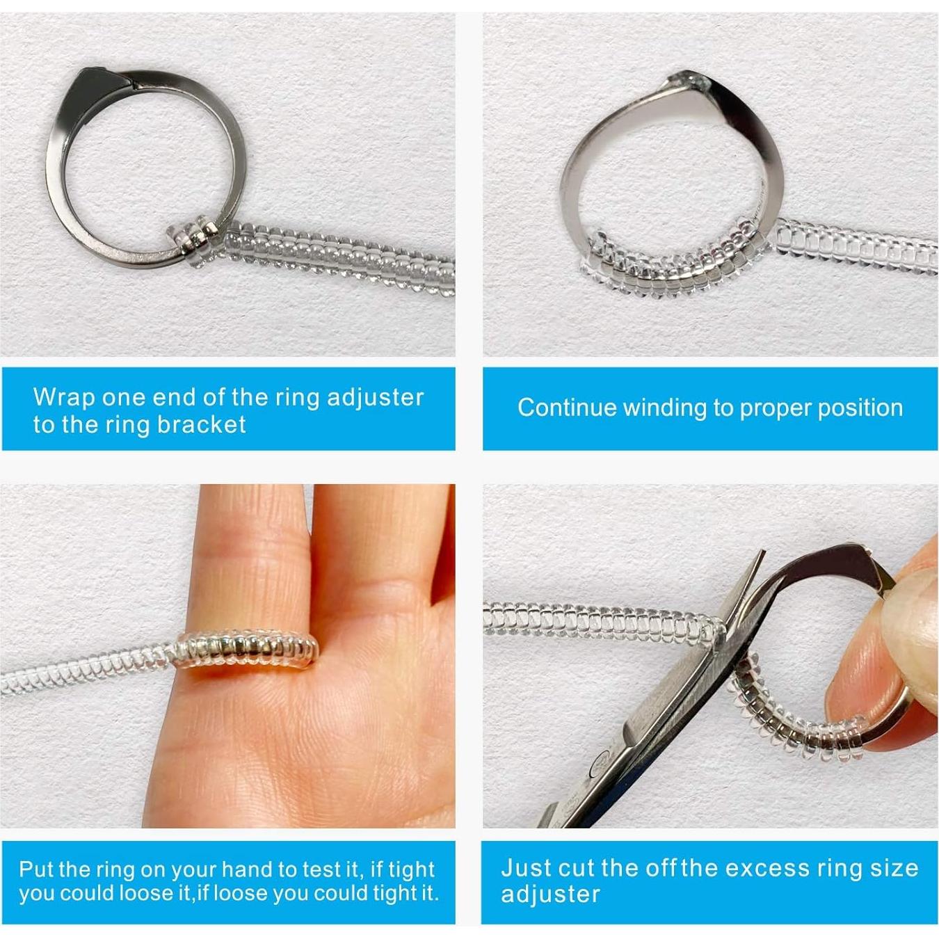Ring Sizers for Loose Rings - 12 Pack, 4 Sizes - Adjustable Spiral Tightener for Loose Jewelry, Clear Resizer Fit for Women’s Rings