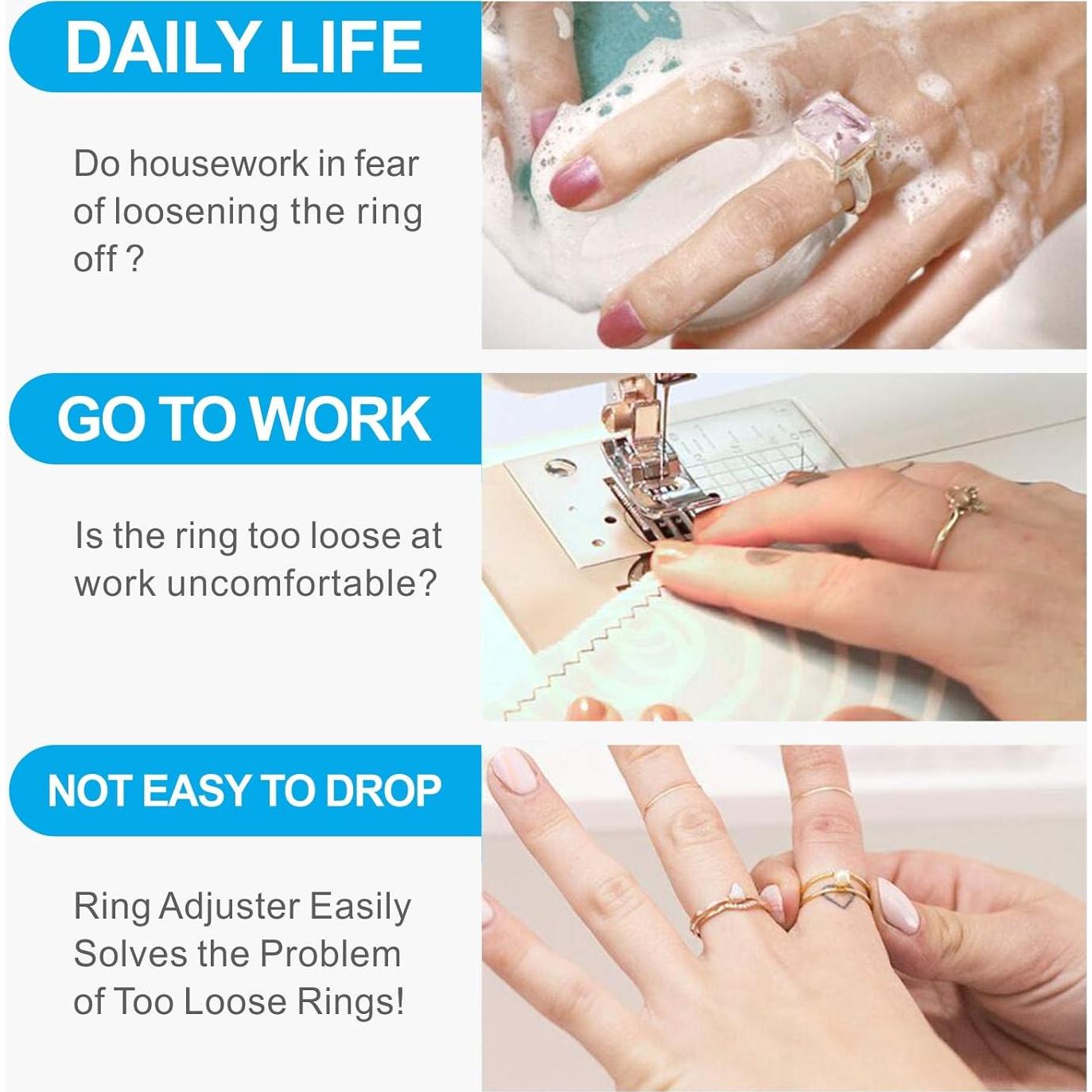 Ring Sizers for Loose Rings - 12 Pack, 4 Sizes - Adjustable Spiral Tightener for Loose Jewelry, Clear Resizer Fit for Women’s Rings