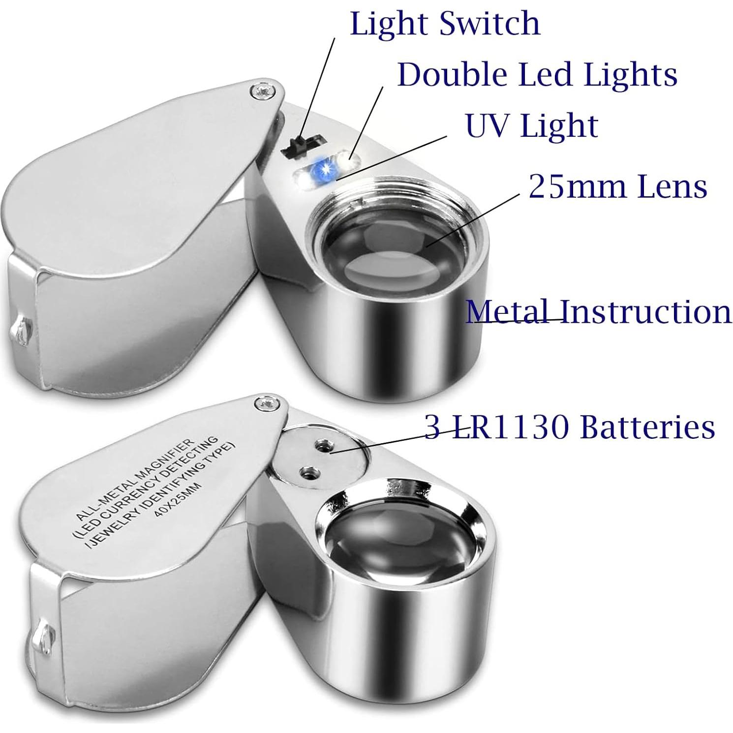 Lupa de Joyero 40X HMKIS con Luz LED y Baterías Incluidas