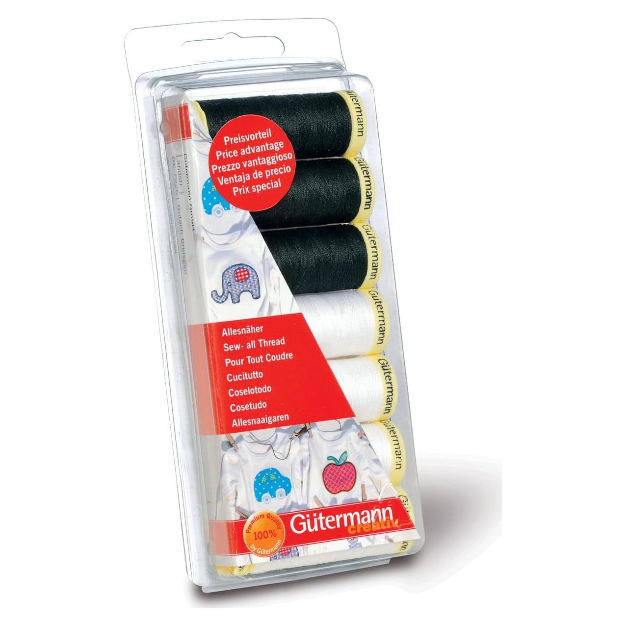 Juego de Hilos Gutermann Sew-All 7 Carretes 100m Negro y Blanco