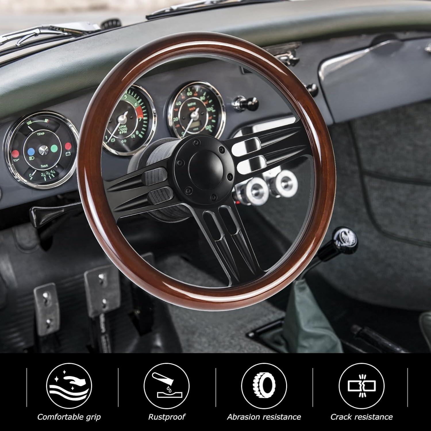 Volante de Madera QYMOPAY 35.5 cm 3 Radios Rally