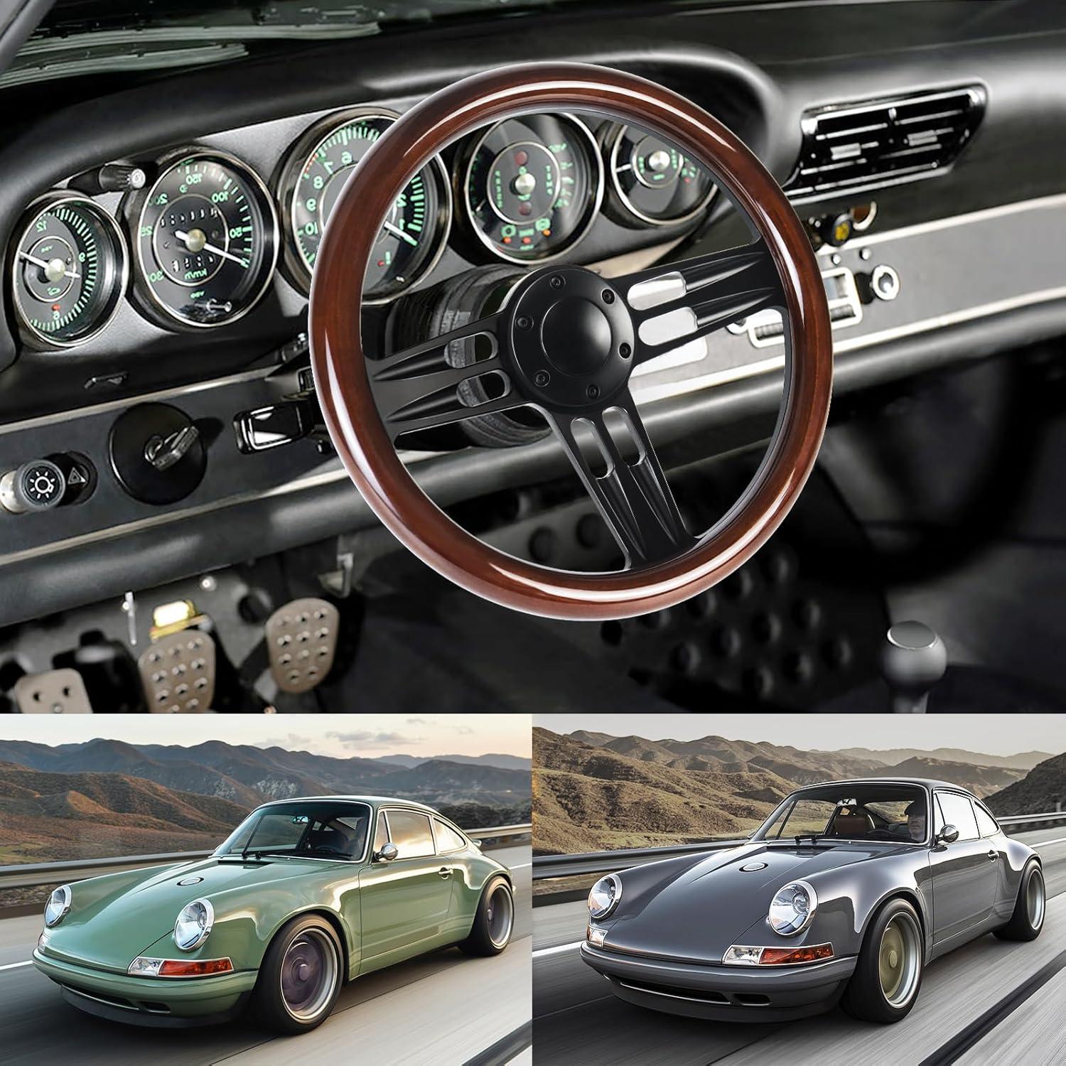 Volante de Madera QYMOPAY 35.5 cm 3 Radios Rally