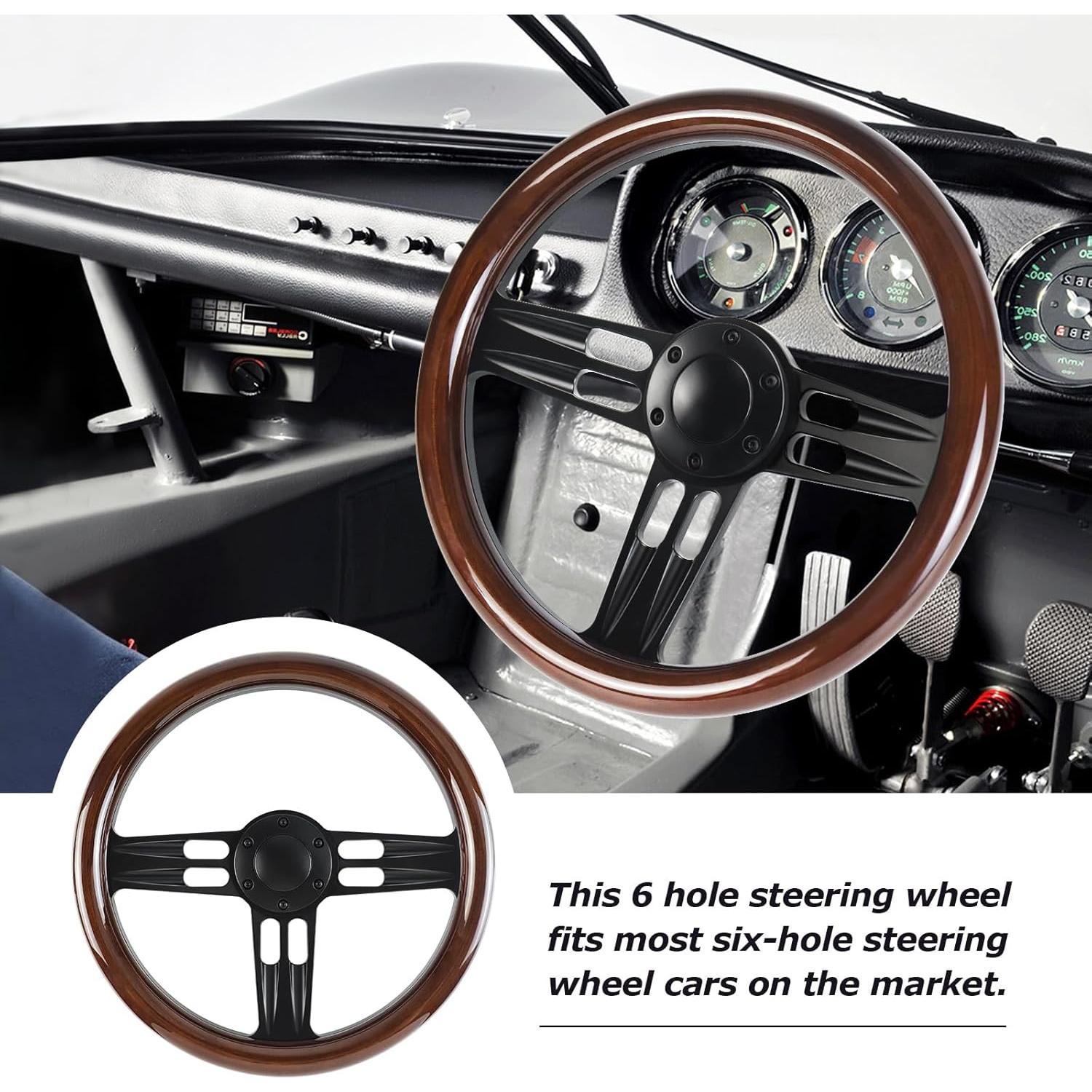 Volante de Madera QYMOPAY 35.5 cm 3 Radios Rally