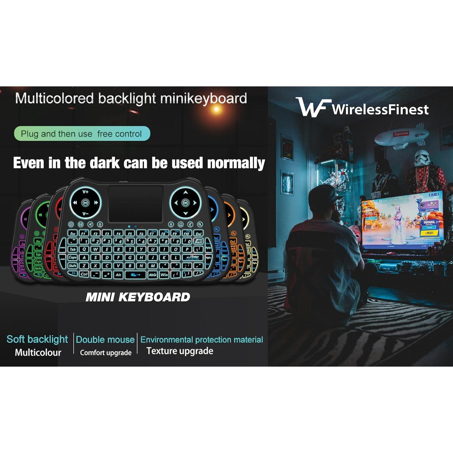 Control Remoto Inalámbrico Mini Teclado Touchpad RGB WirelessFinest