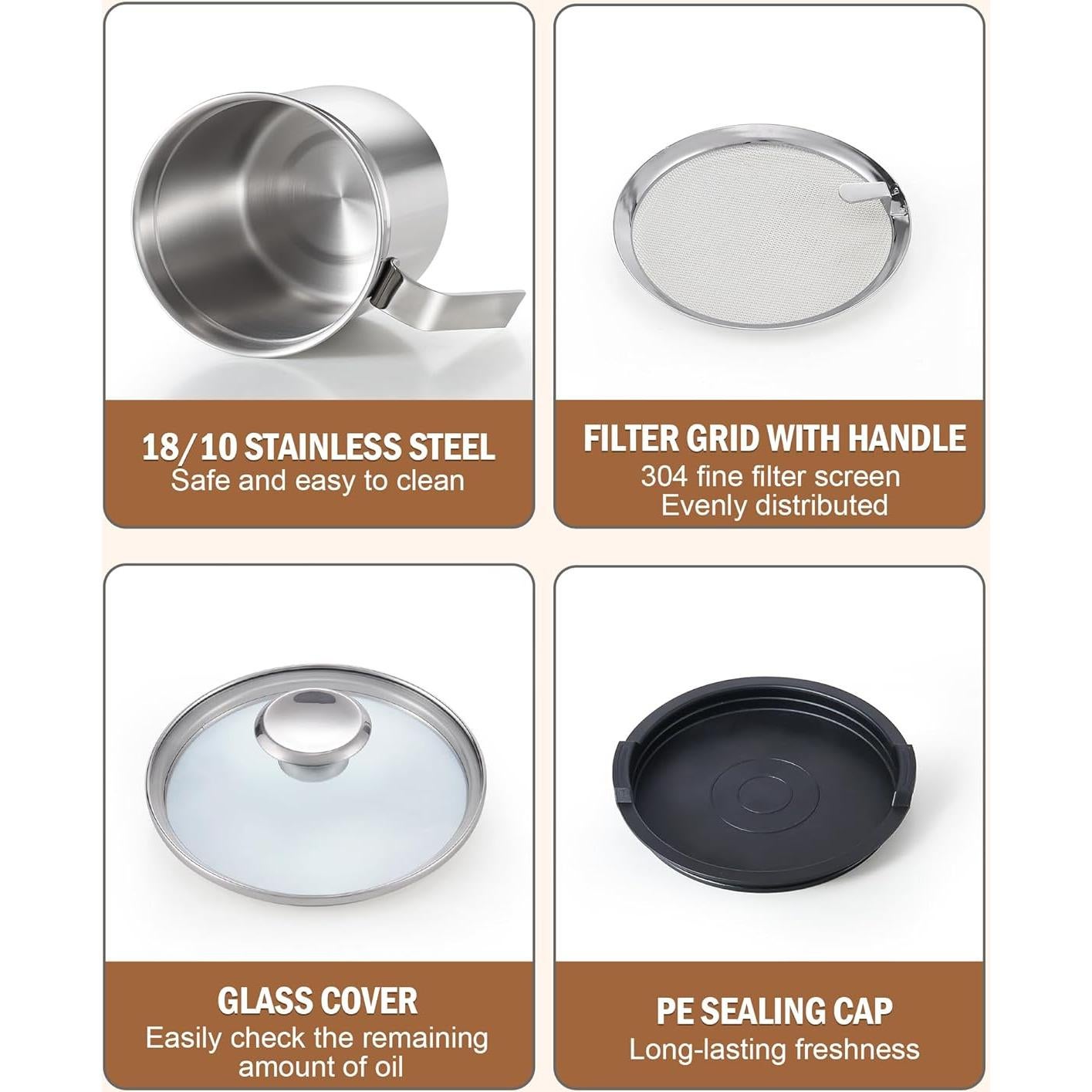 Contenedor de Grasa de Tocino Cook N Home 2.5L Acero Inoxidable