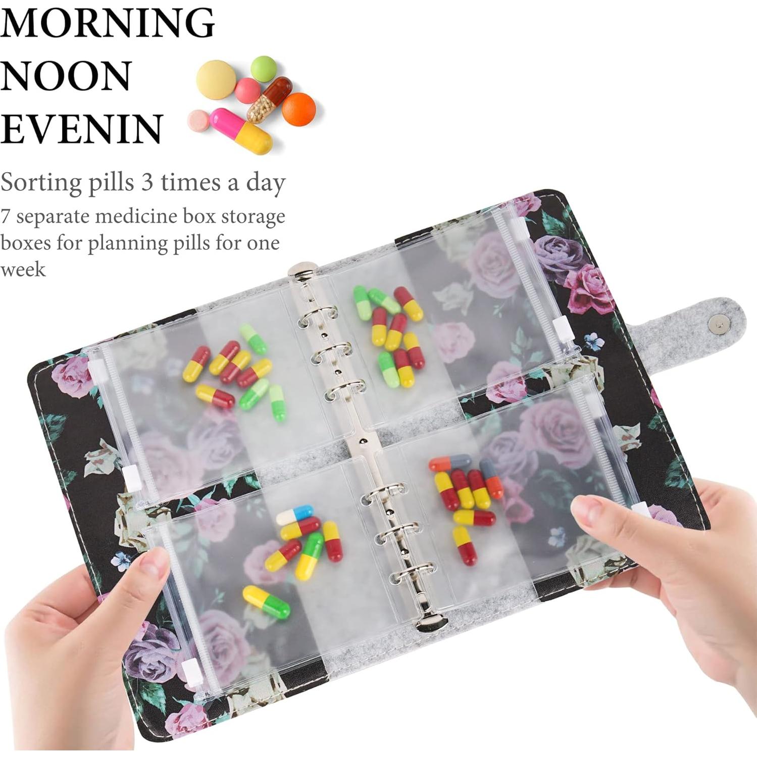 Organizador de Pastillas Hennaja 1-Rosa Negro, 6 Bolsillos