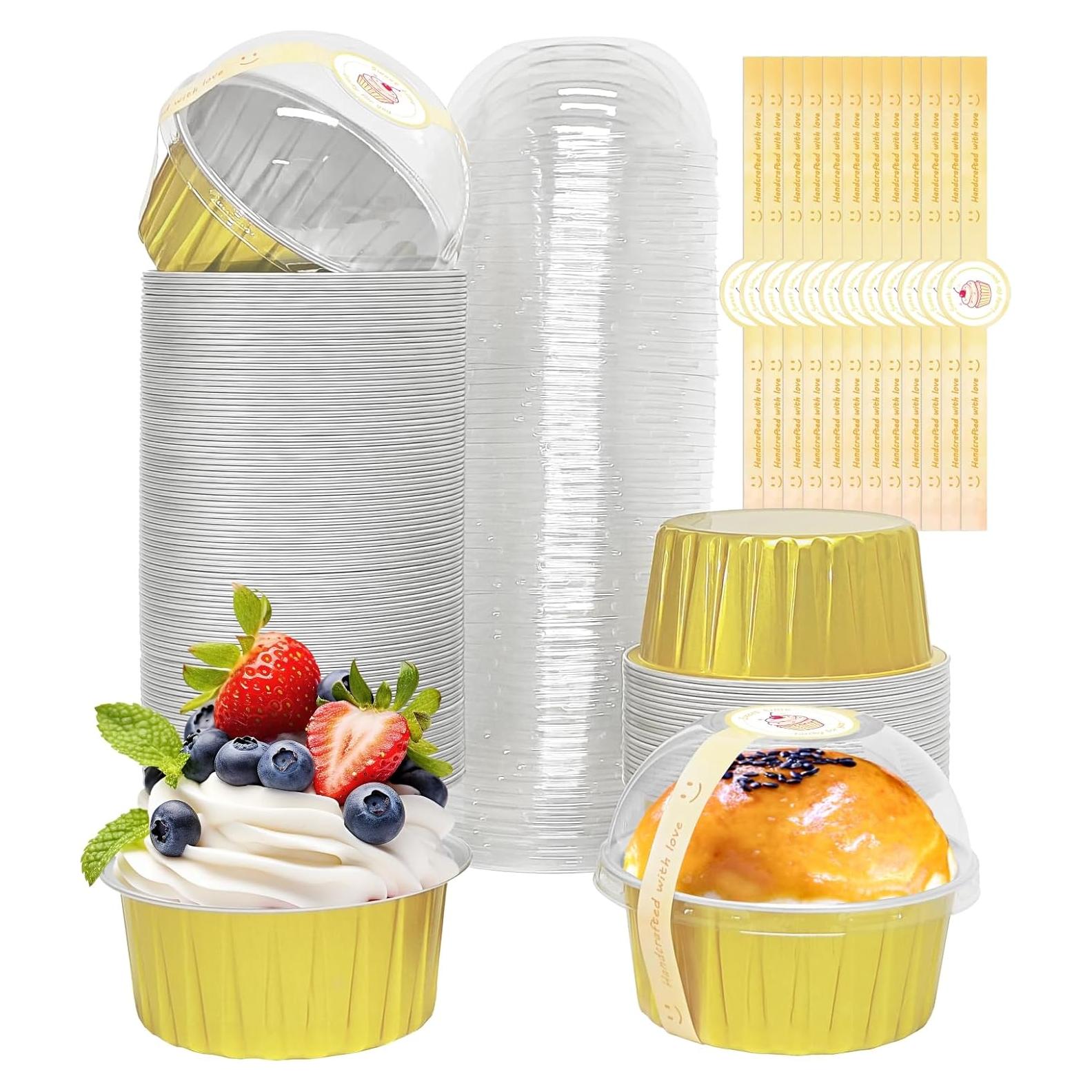 Paquete de 100 moldes para cupcakes EXJEXJ 5oz dorados