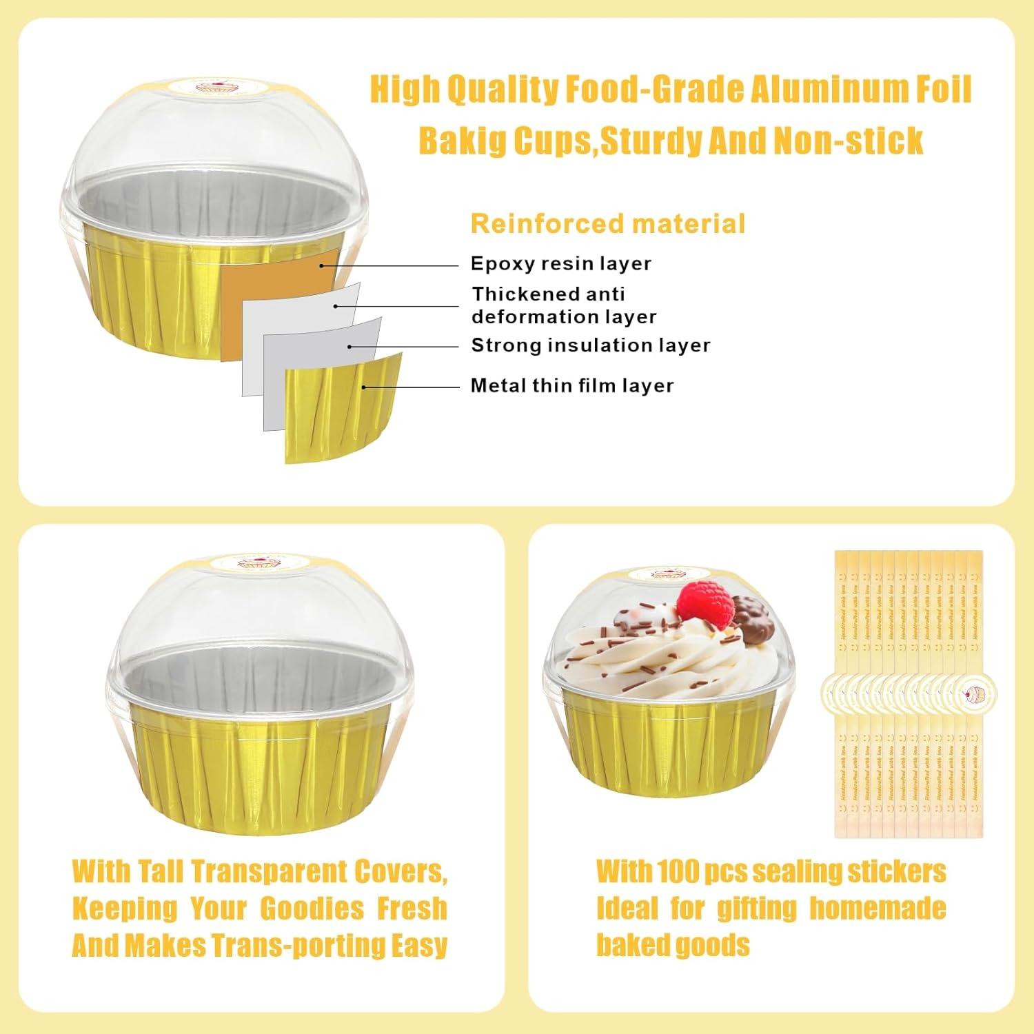 Paquete de 100 moldes para cupcakes EXJEXJ 5oz dorados