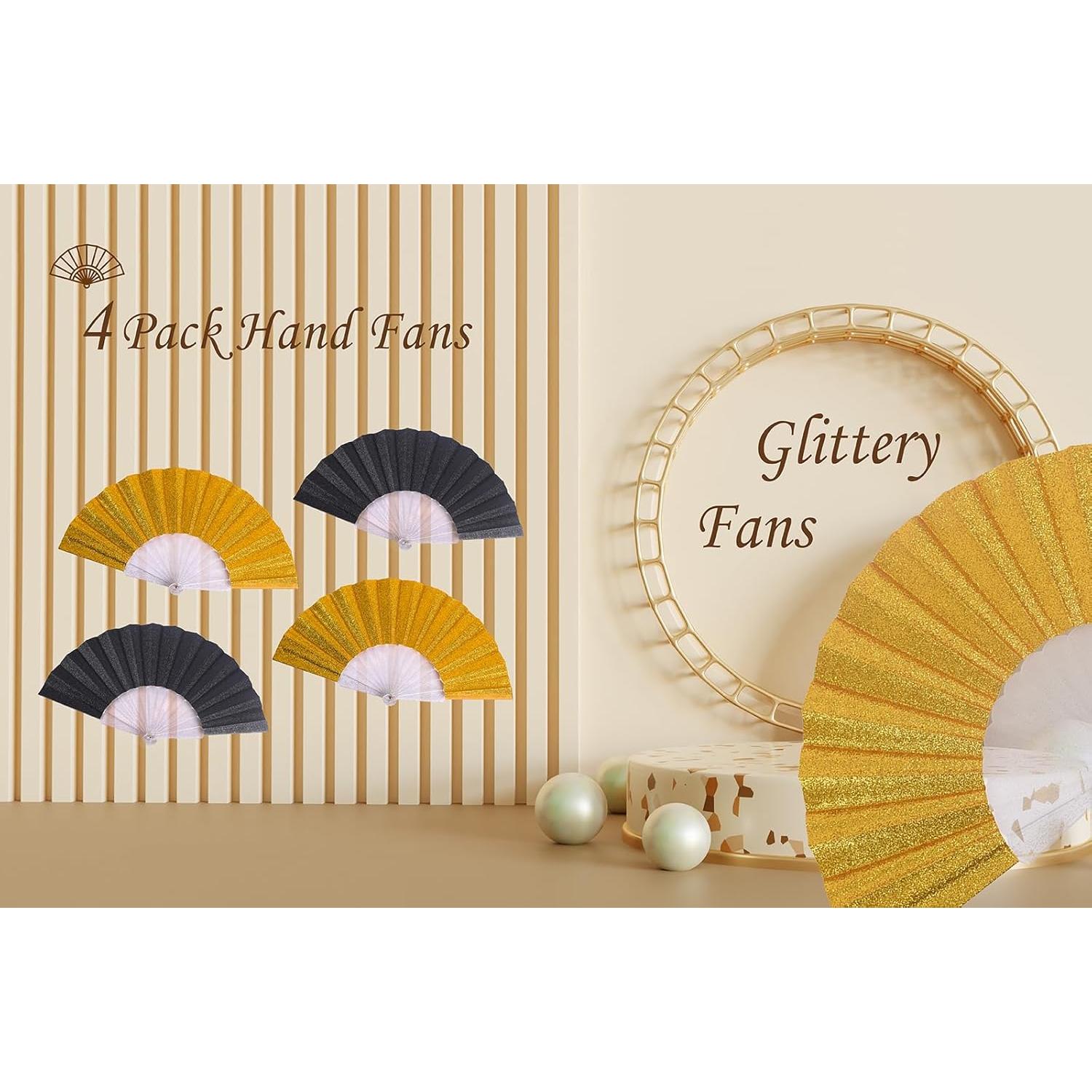 Abanico Plegable Brillante HUNANBANG 4 Piezas Decorativo