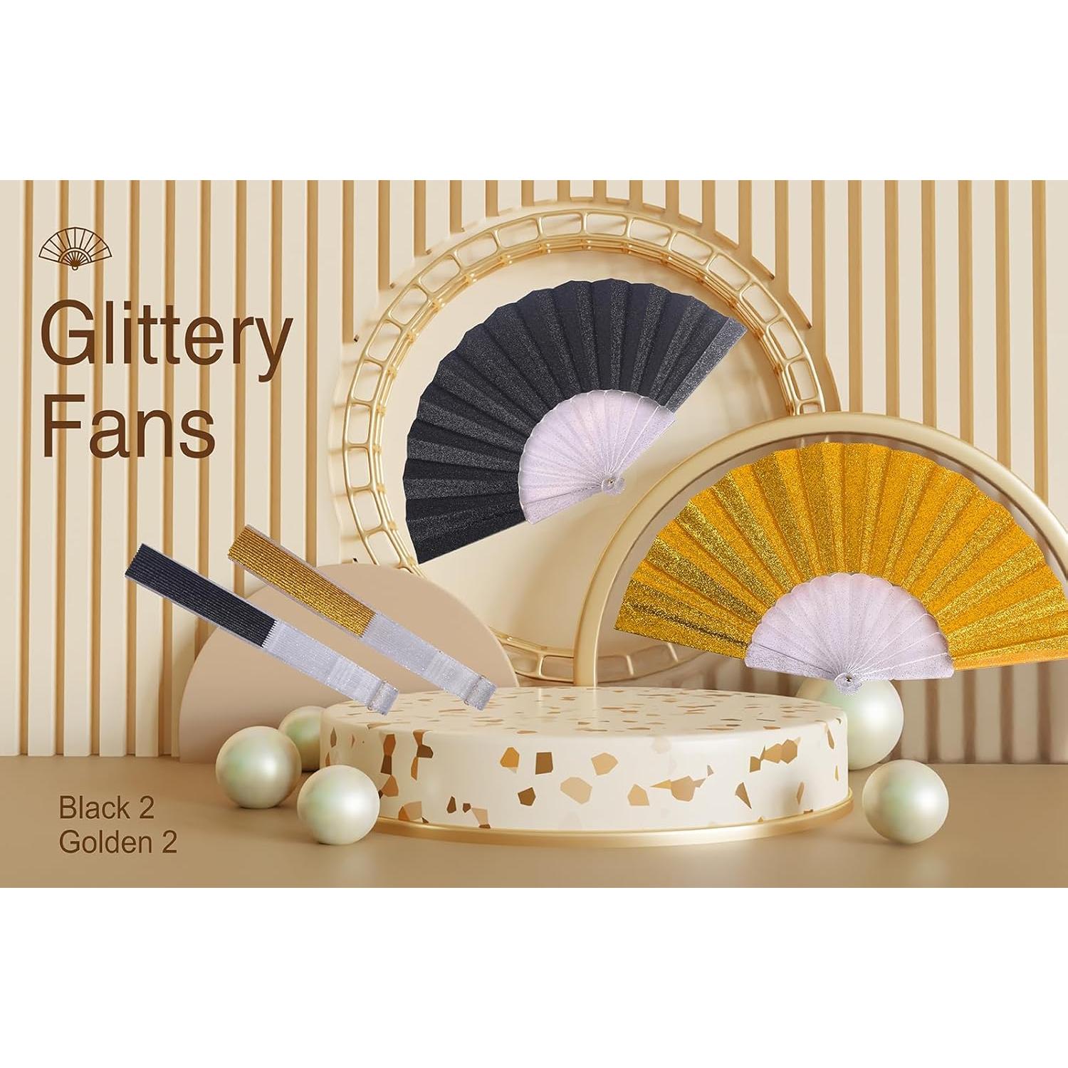 Abanico Plegable Brillante HUNANBANG 4 Piezas Decorativo