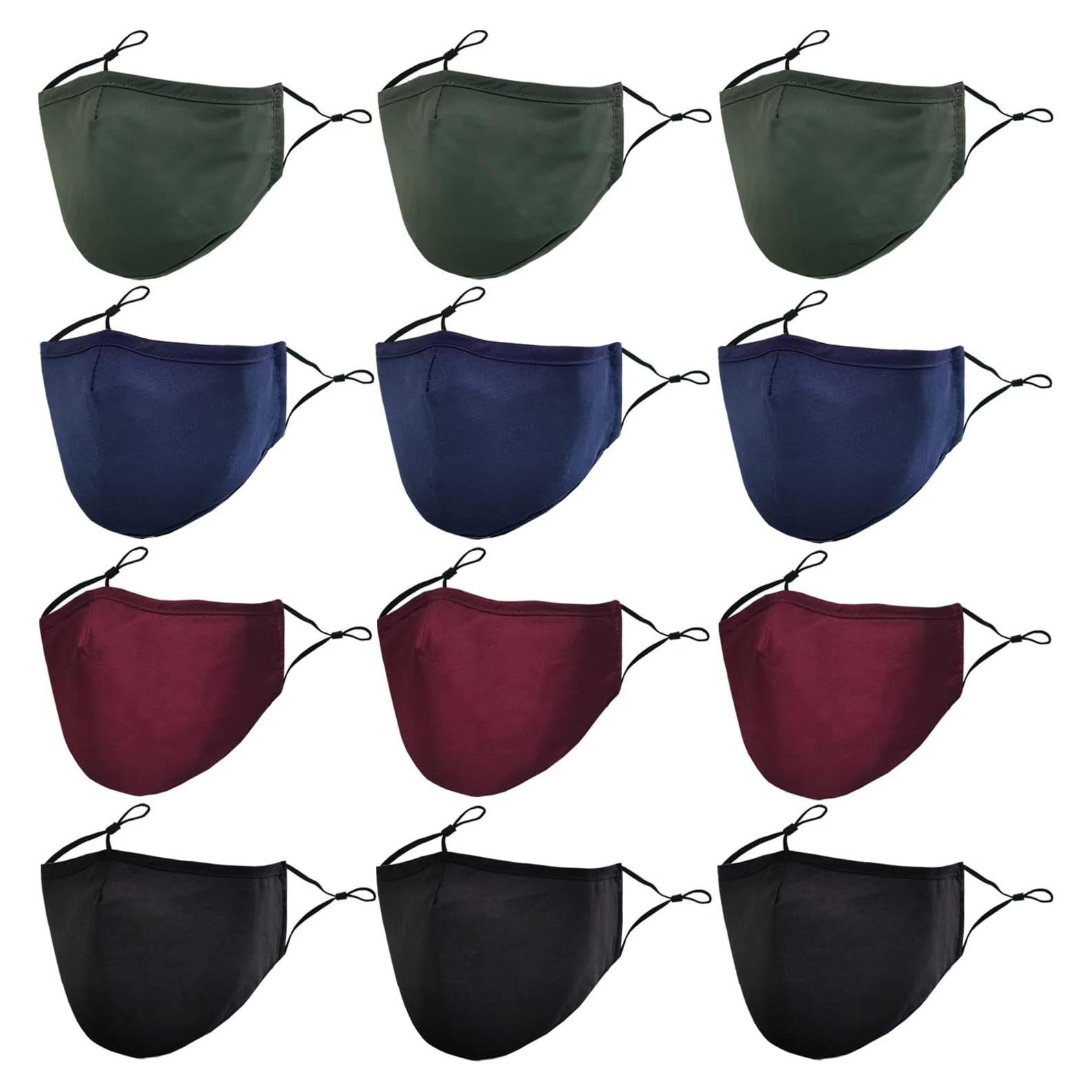Mascarillas de Tela Reutilizables 12 Piezas Algodón Ajustables