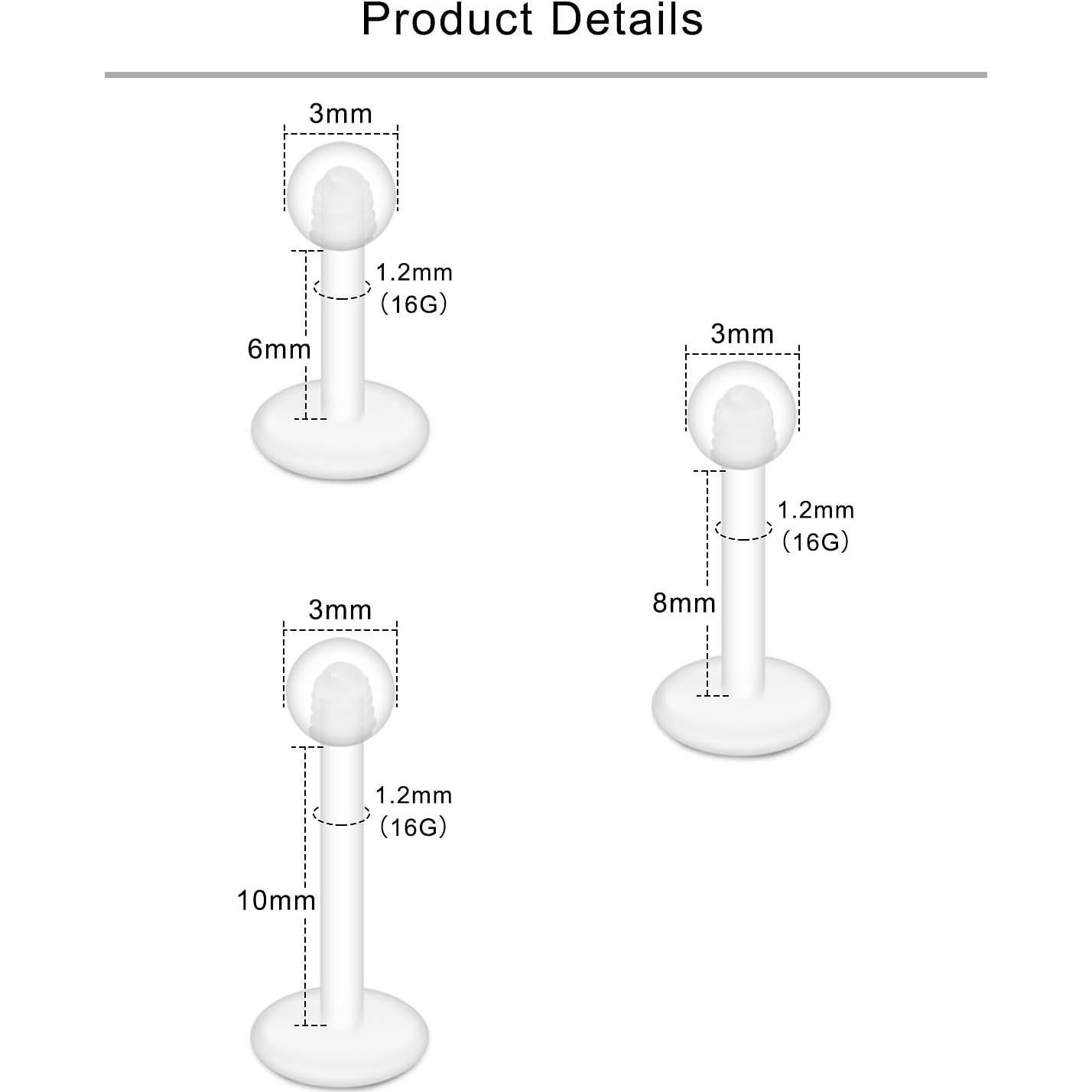 Pendientes Transparentes Lcolyoli 16G 6-10mm para Deportes
