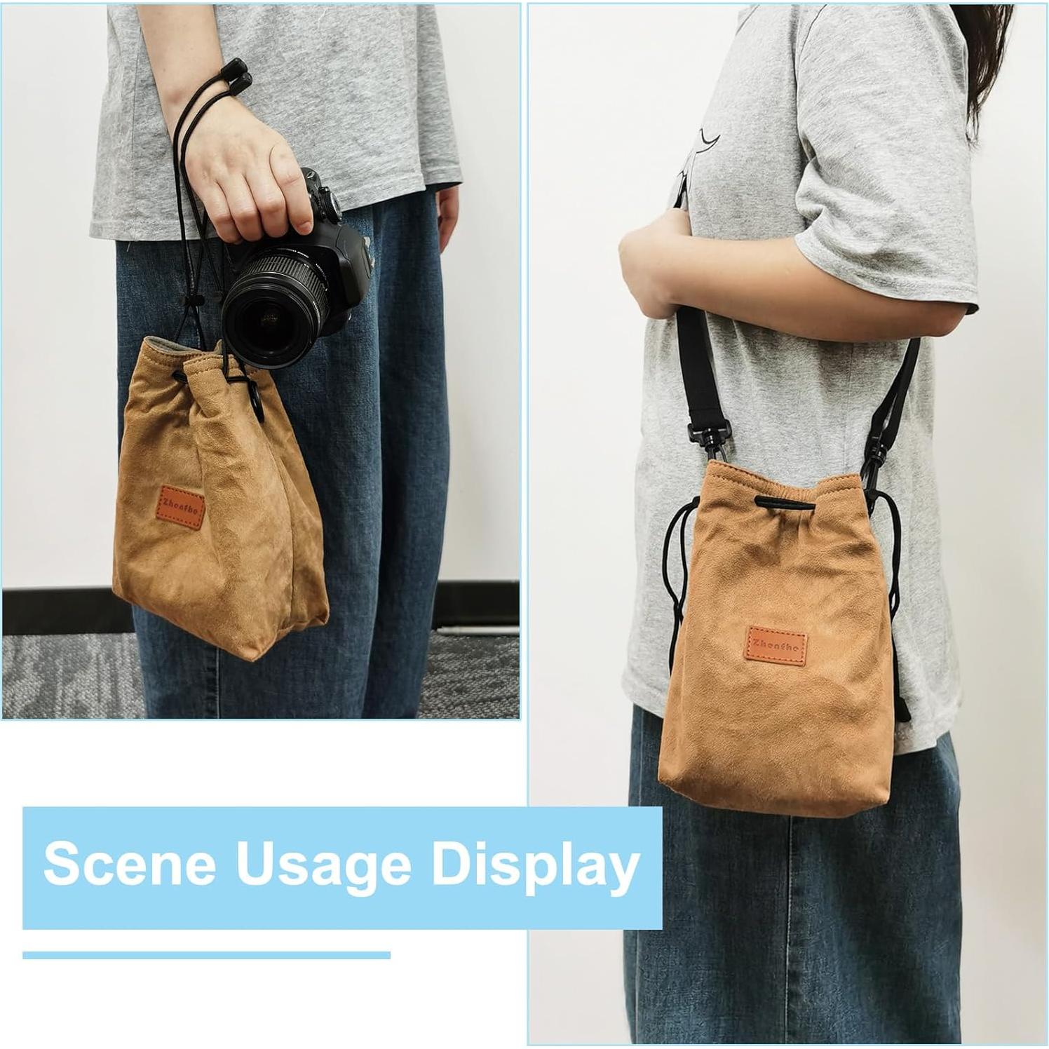 Bolsa de Lentes PATIKIL Tamaño L Marrón con Cierre Ajustable