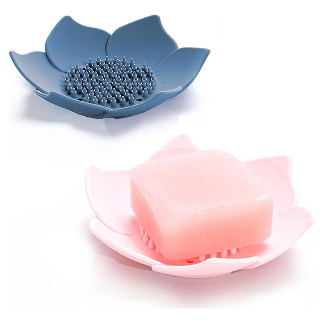Soporte de Jabón de Silicona Leuapl en Forma de Pétalo - 2 Piezas Rosa y Azul