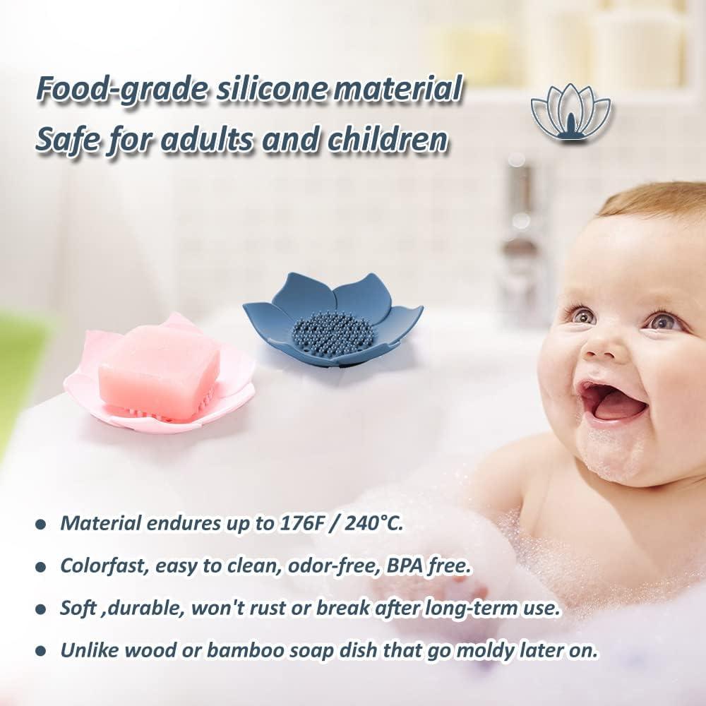 Soporte de Jabón de Silicona Leuapl en Forma de Pétalo - 2 Piezas Rosa y Azul