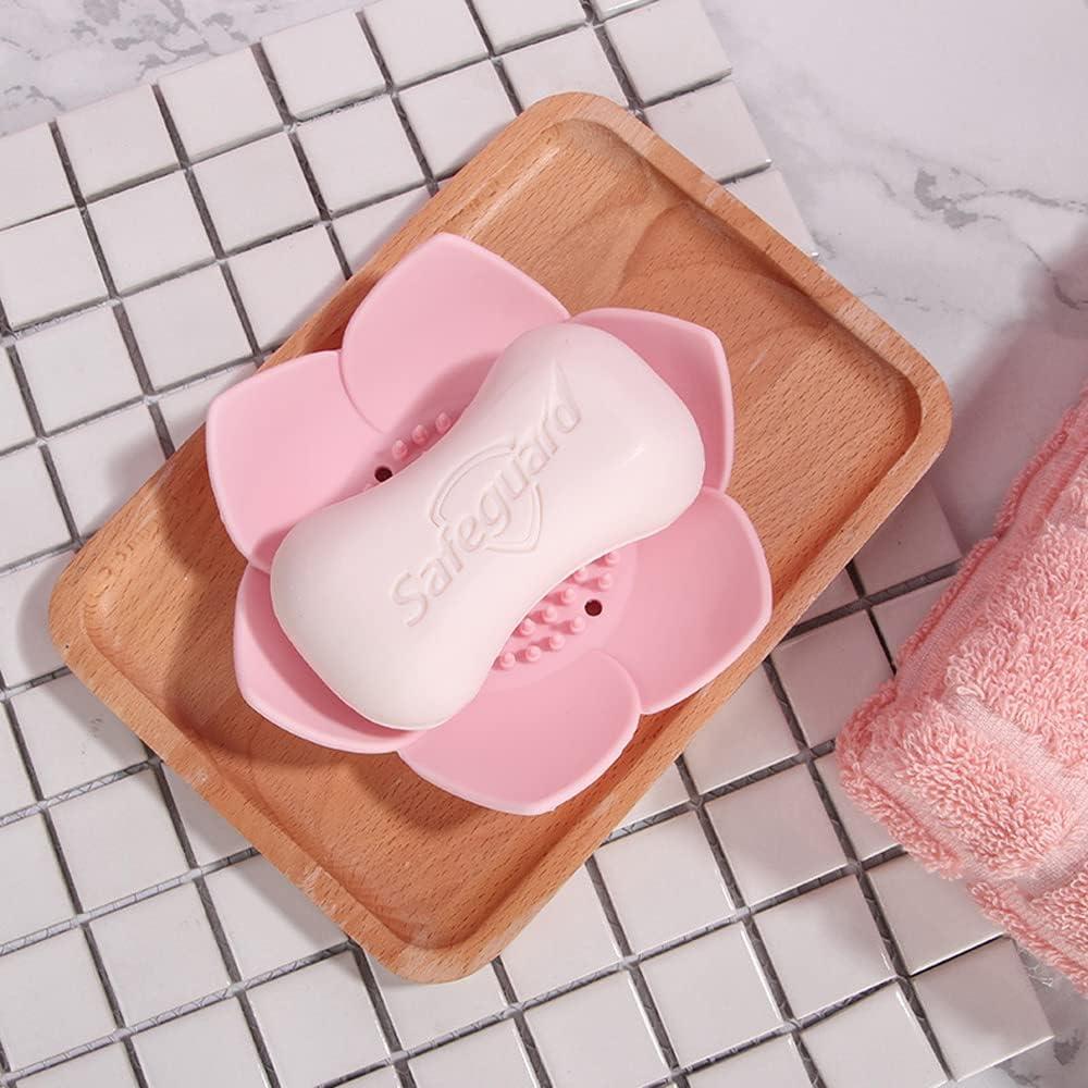 Soporte de Jabón de Silicona Leuapl en Forma de Pétalo - 2 Piezas Rosa y Azul