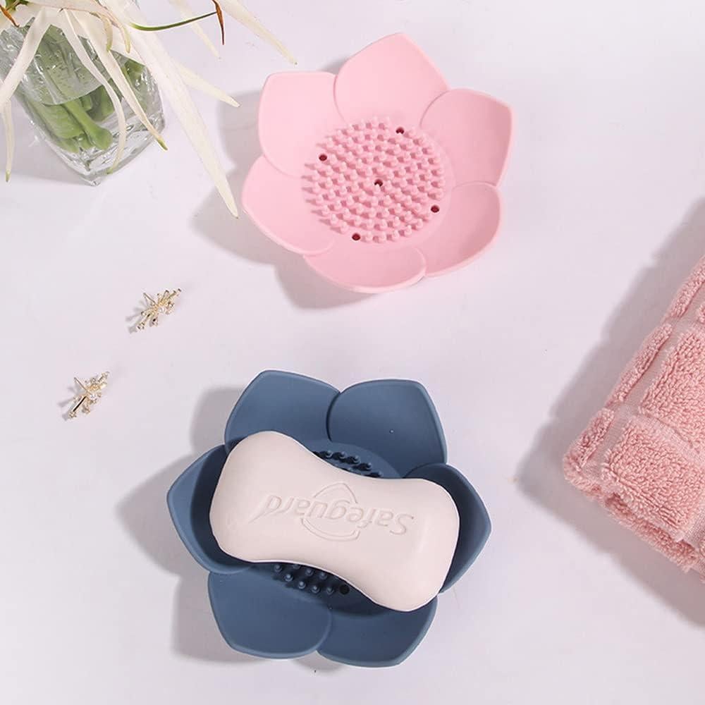 Soporte de Jabón de Silicona Leuapl en Forma de Pétalo - 2 Piezas Rosa y Azul