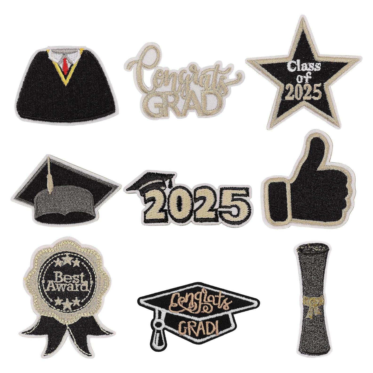 9 Piezas Parche Bordado de Graduación Mortd - Negro y Dorado