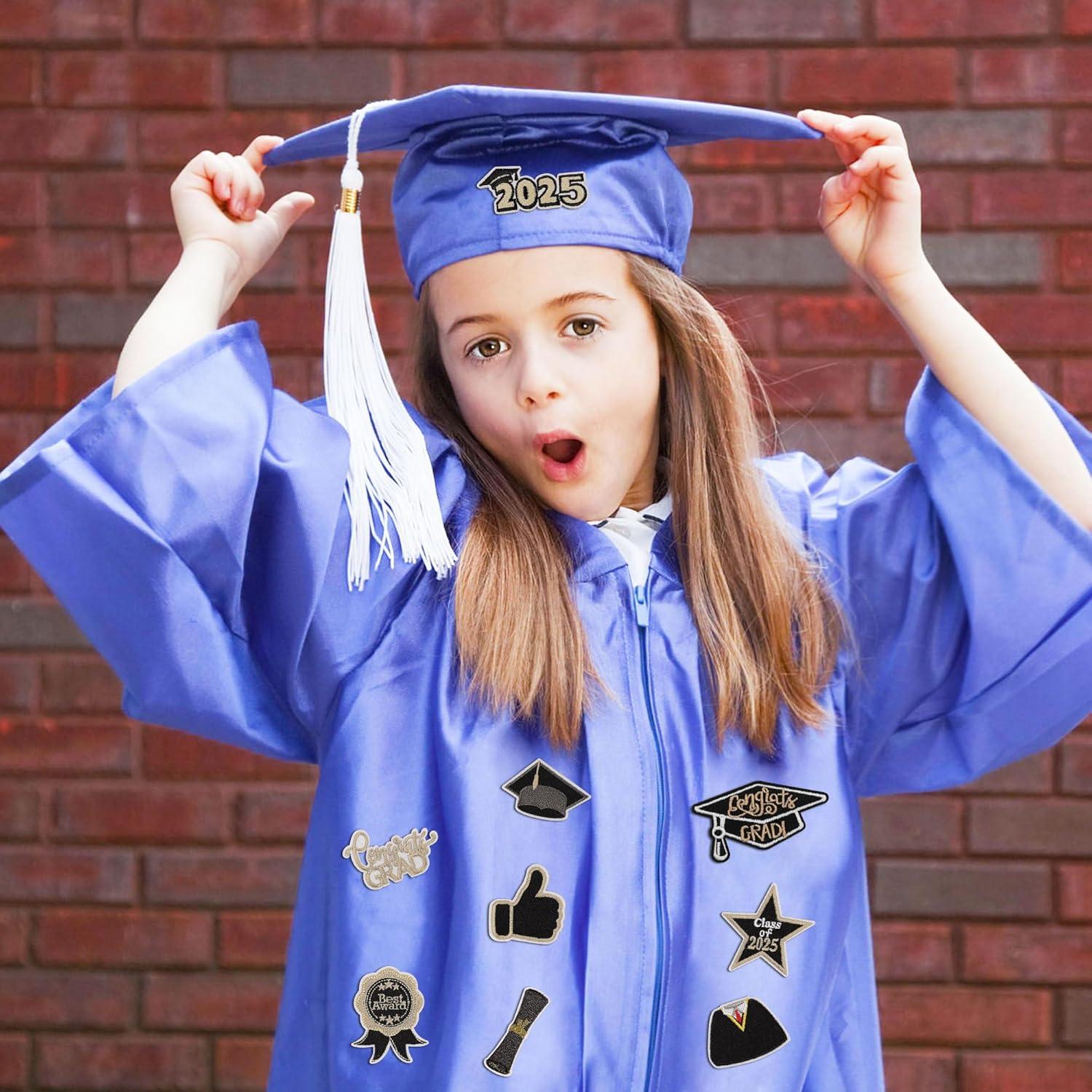 9 Piezas Parche Bordado de Graduación Mortd - Negro y Dorado