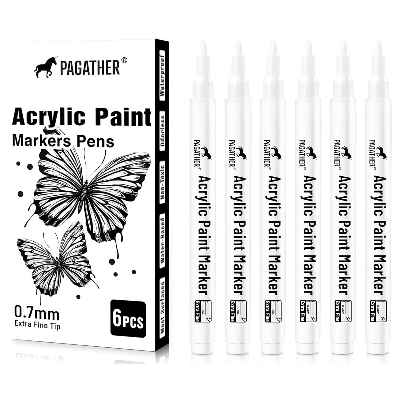 Marcadores de Pintura Acrílica Blanca Pagather 0.7mm Paquete 6