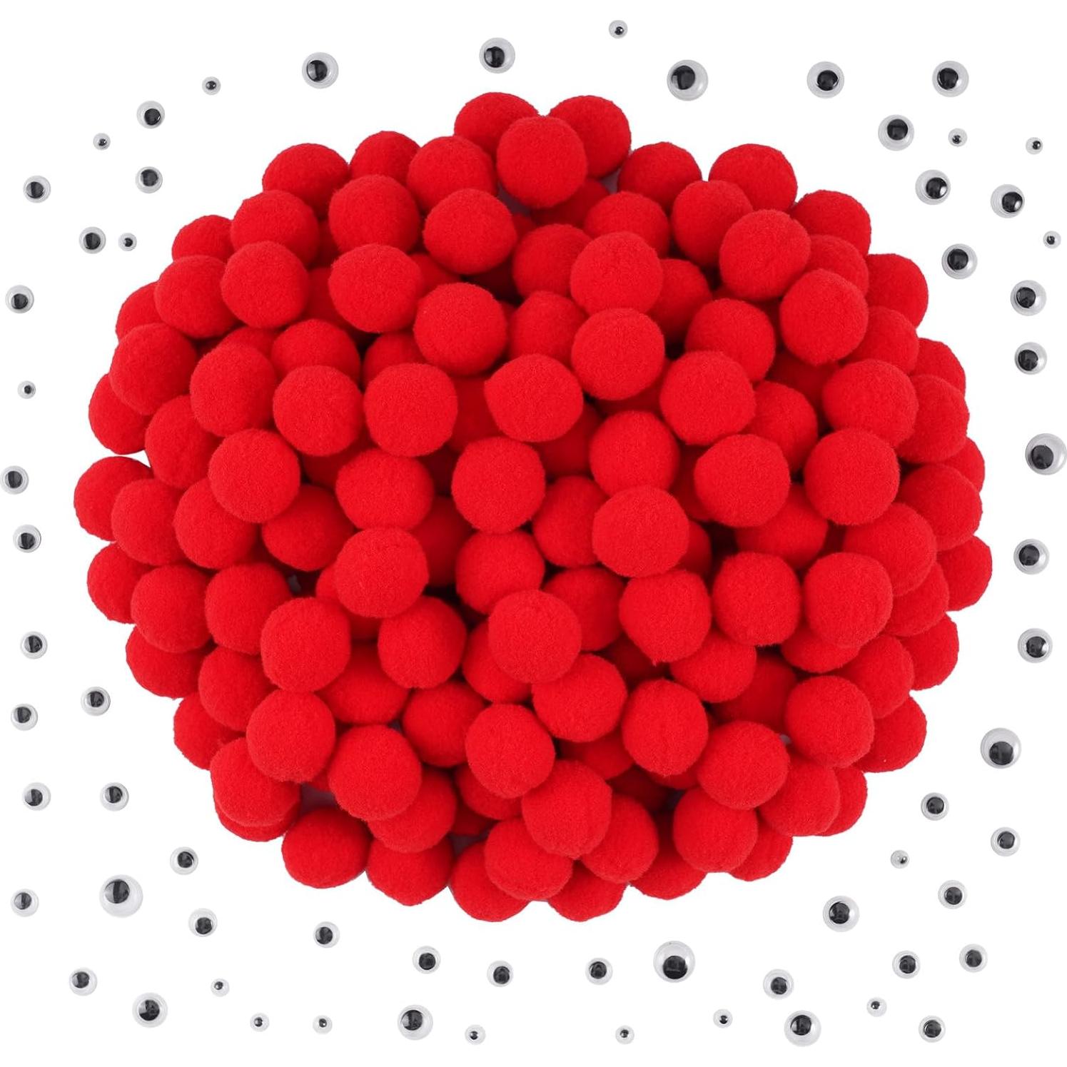 Pompones Rojos 2.5 cm Caydo 400 pcs + Ojos Móviles 100 pcs