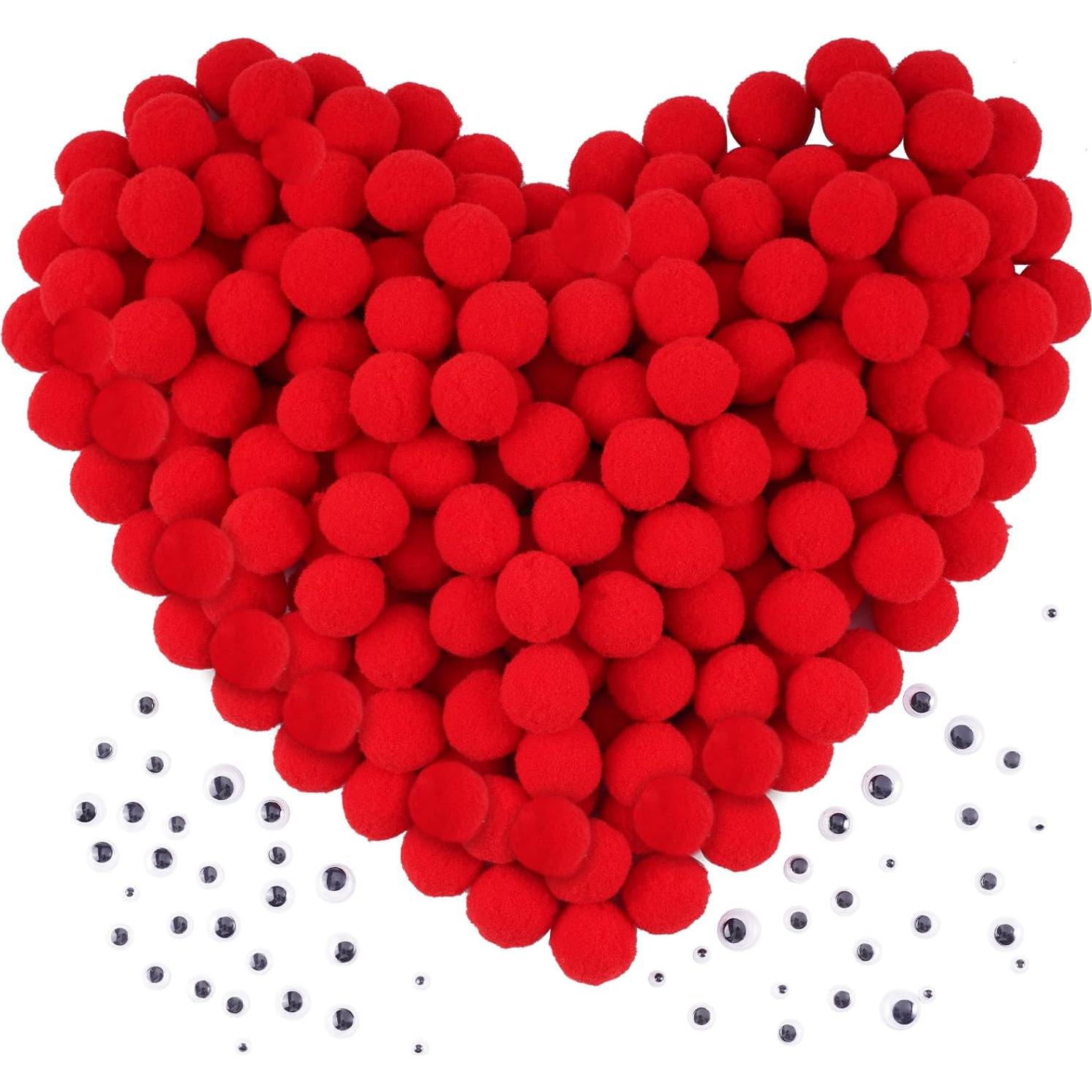 Pompones Rojos 2.5 cm Caydo 400 pcs + Ojos Móviles 100 pcs